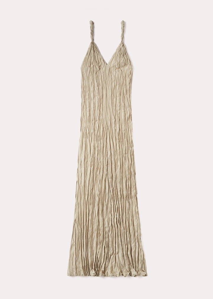 Twist-strap crinkled silk dress overcast beige - 1