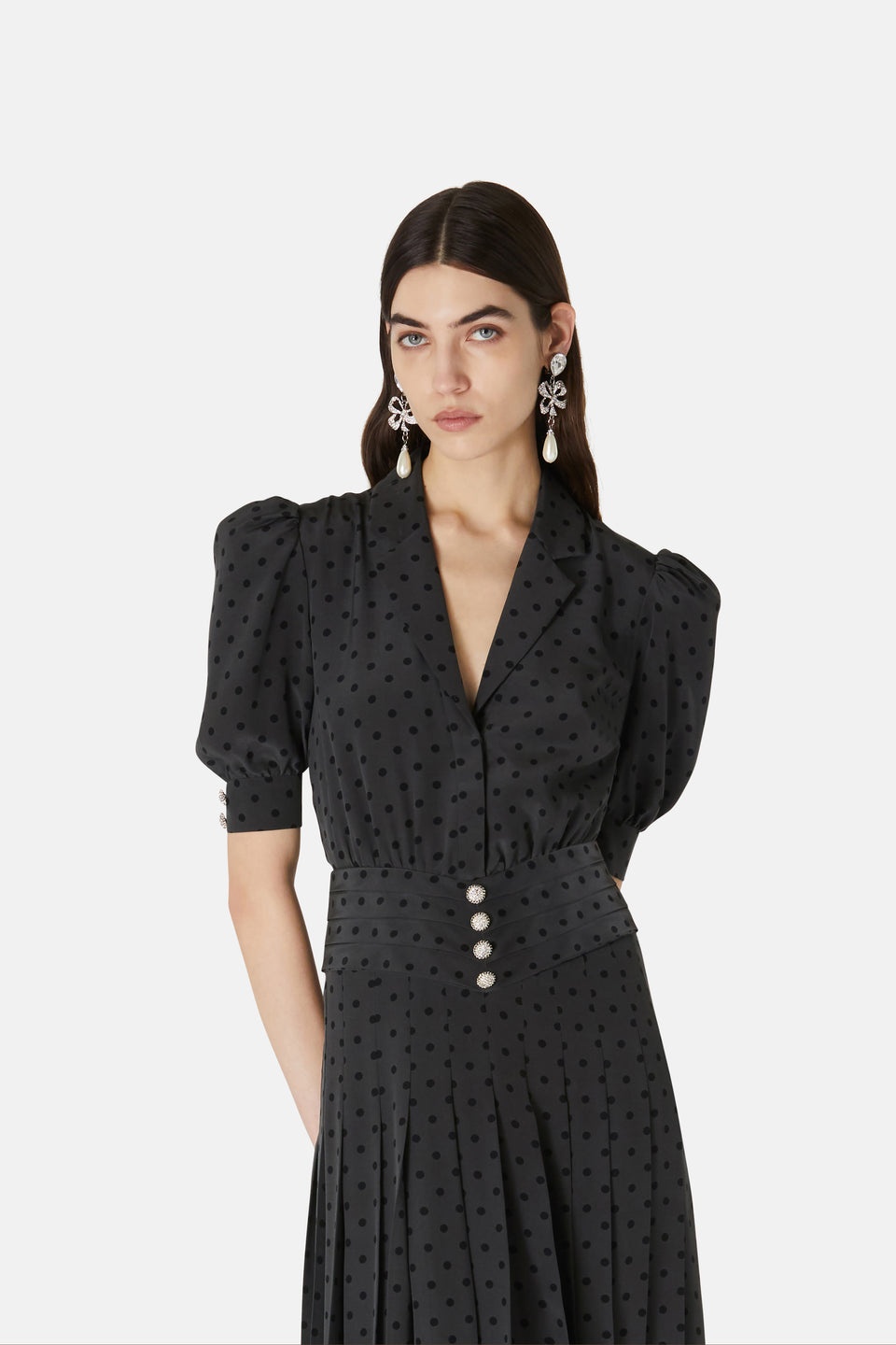 POLKA DOT PRINT SILK PLEATED DRESS - 6