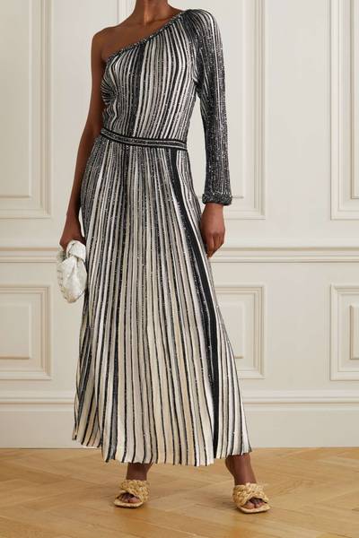 Missoni One-sleeve sequin-embellished striped crochet-knit maxi dress outlook