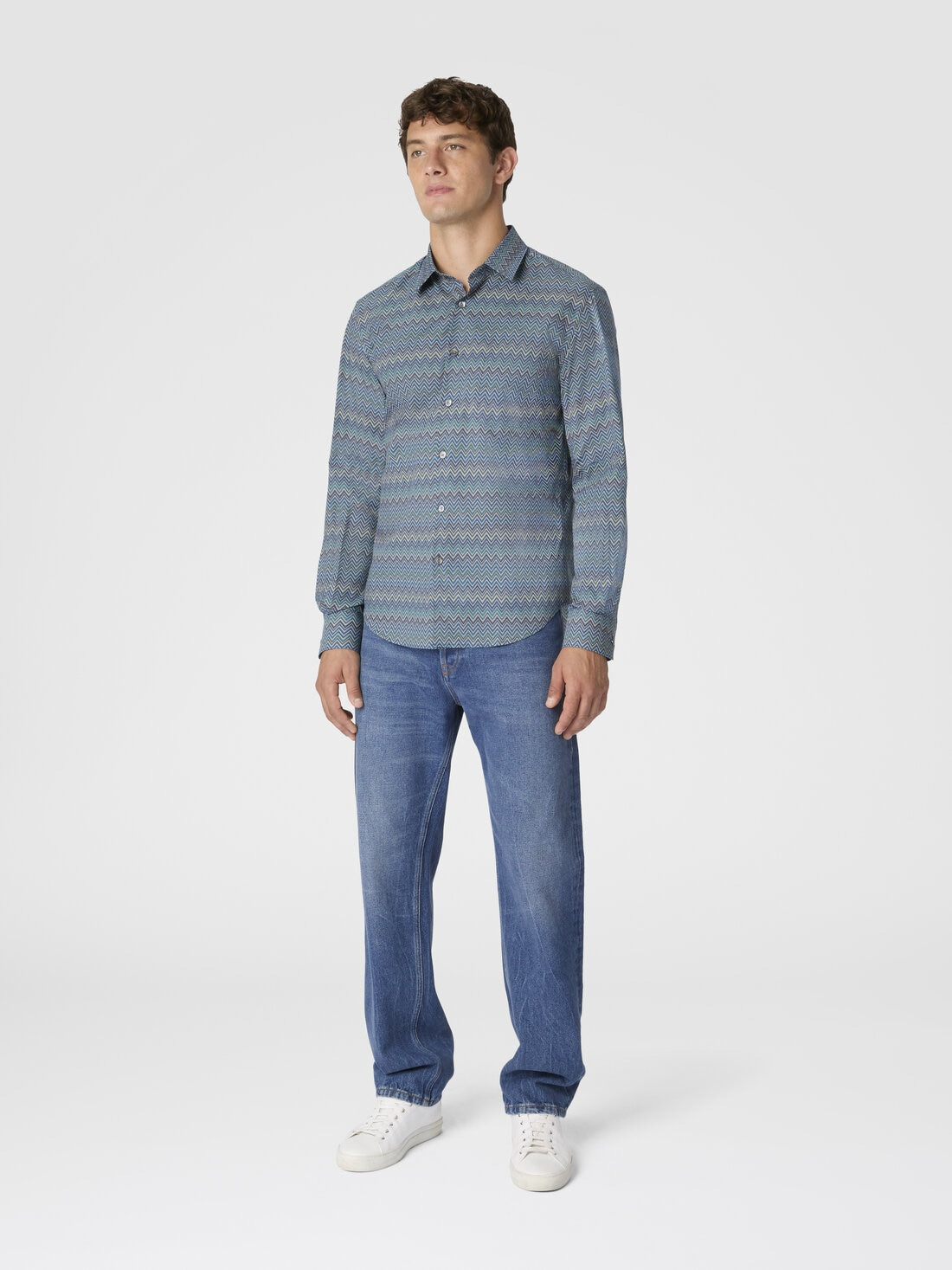 Poplin Cotton Shirt with Zigzag Pattern - 2