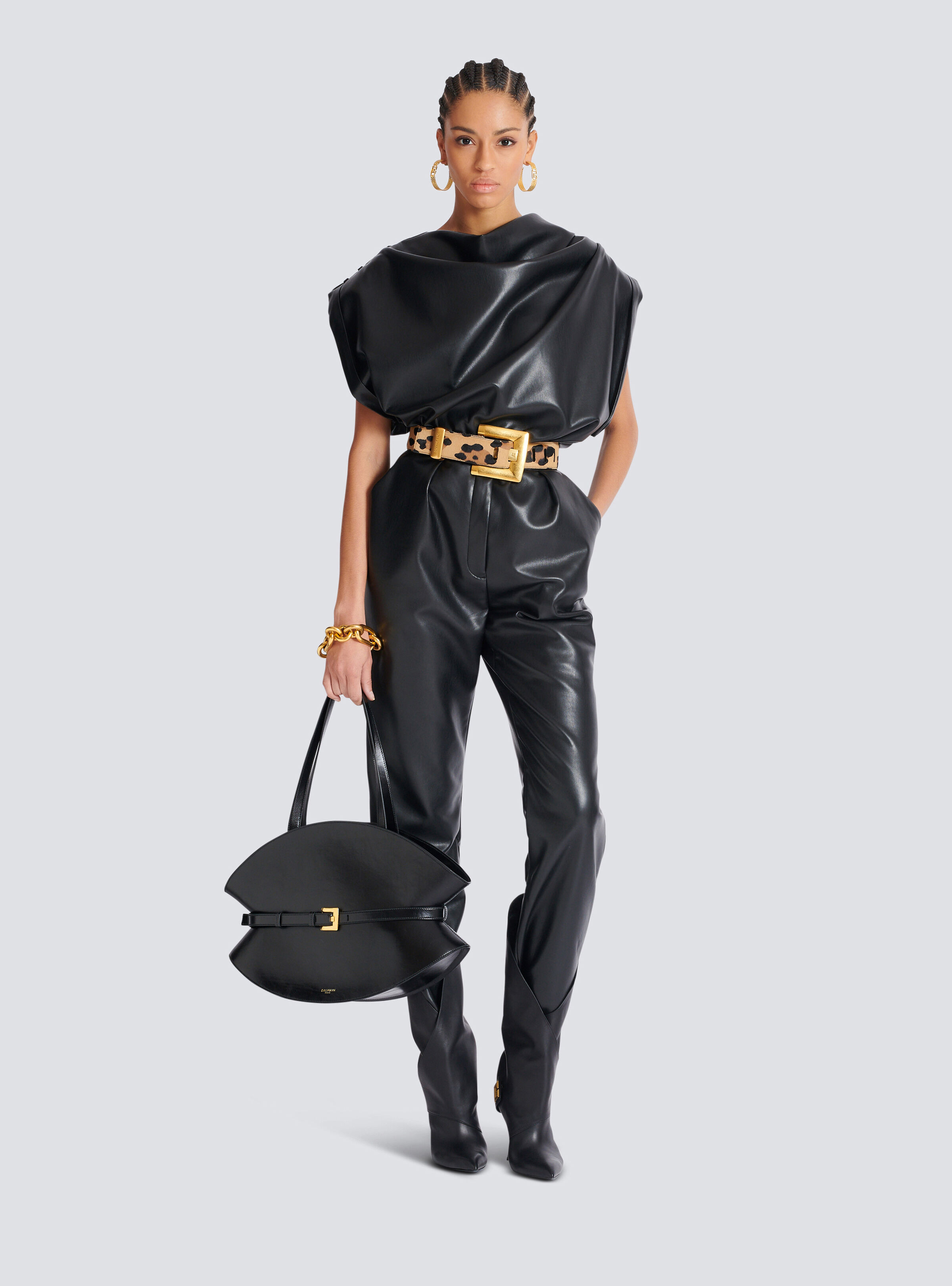 Faux leather draped top - 2