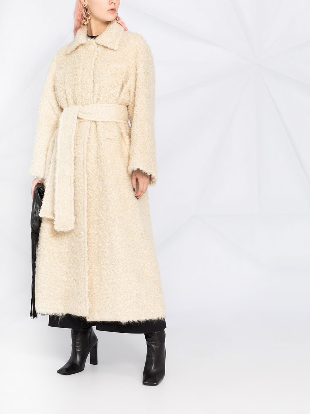 textured concealed belted coat - 2