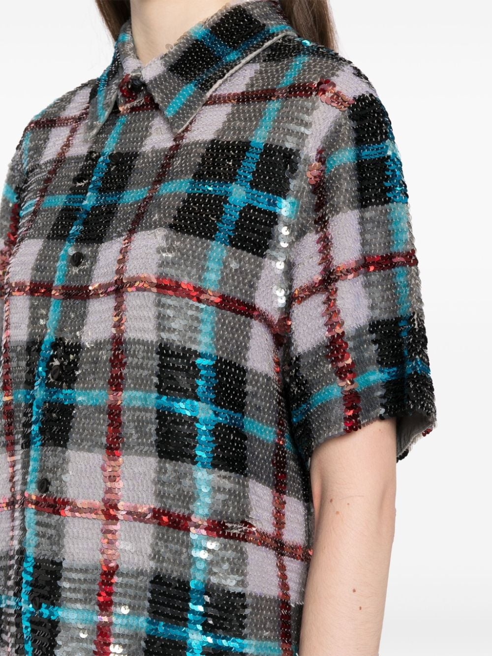 sequin-embellishment cotton shirt - 5