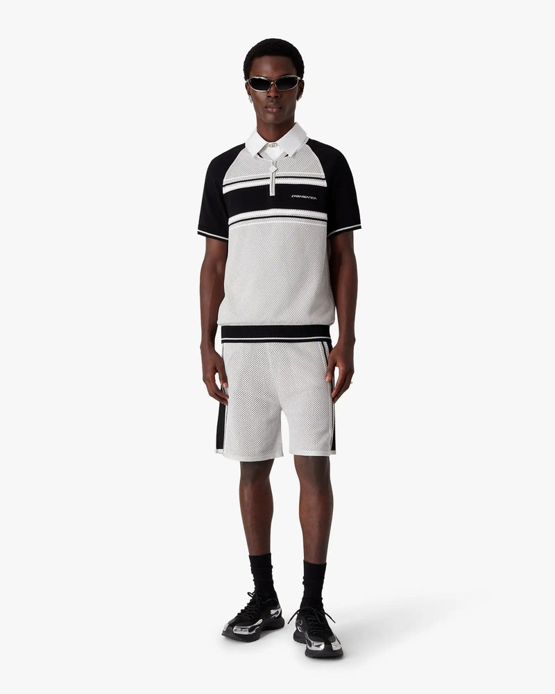 CASABLANCA Metallic Mesh Stripe Zip Short Sleeve Polo Shirt | Casablanca Paris outlook