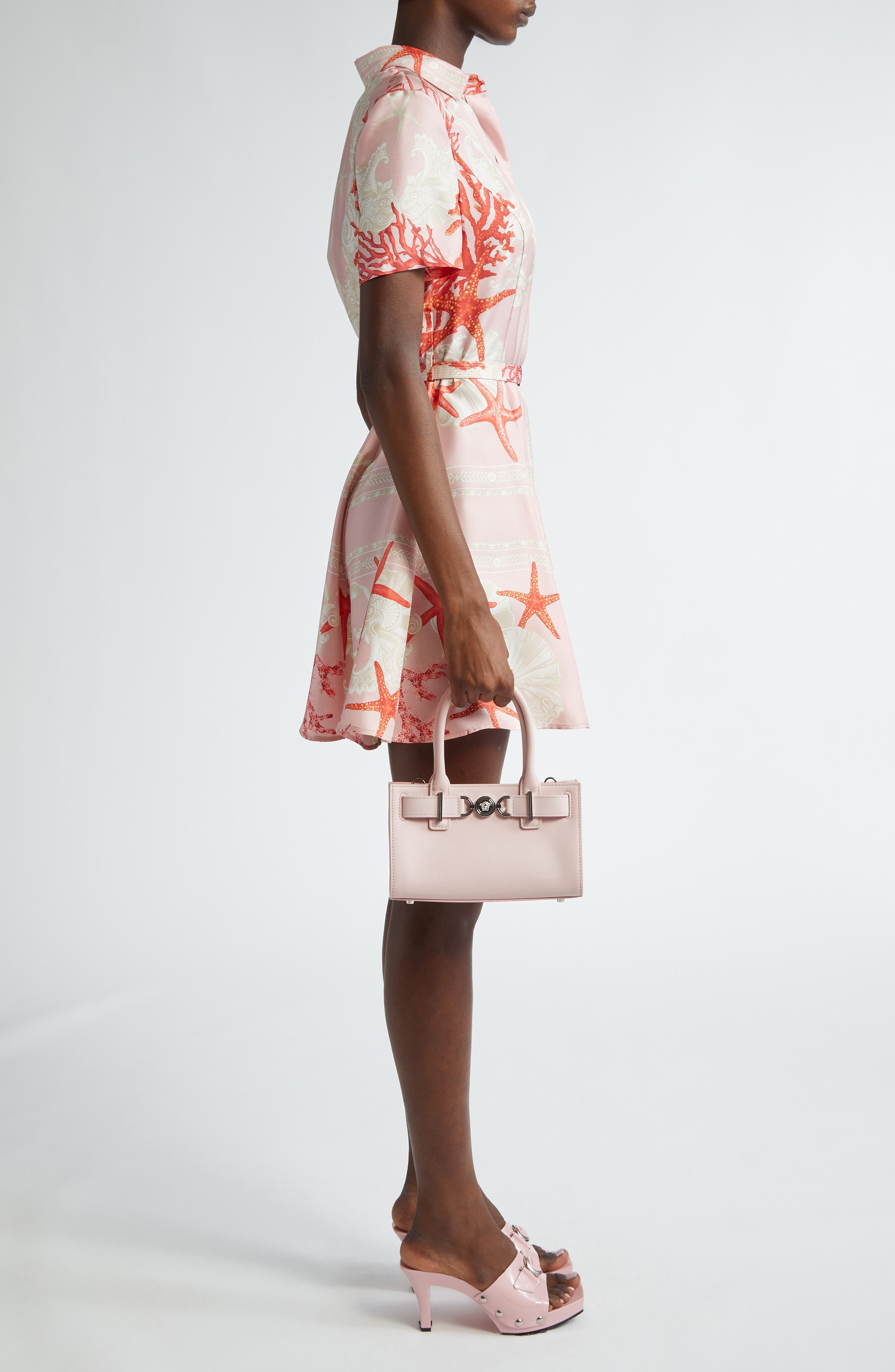 Versace Medusa Small Belted Leather Tote in Dusty Rose-Palaldium at Nordstrom - 3