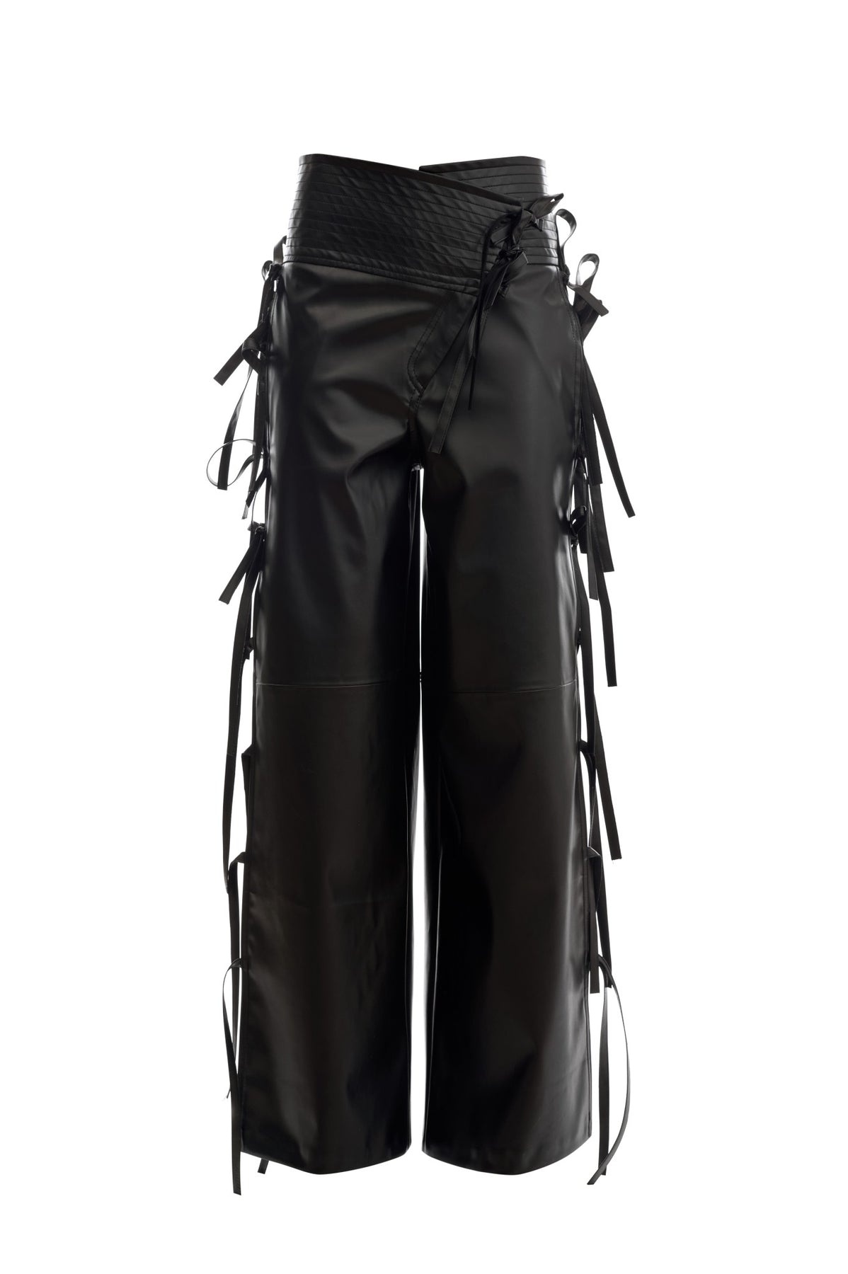 WIDE LEG PANTS WITH SIDE TIES BLACK - 8