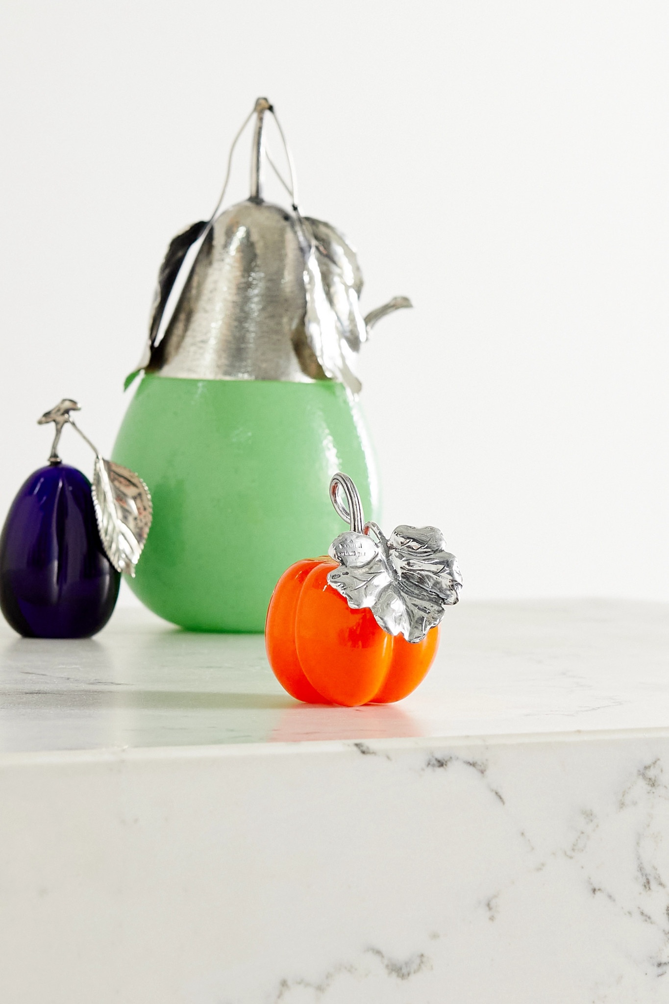 Pumpkin sterling silver and glass table marker Silver - 2