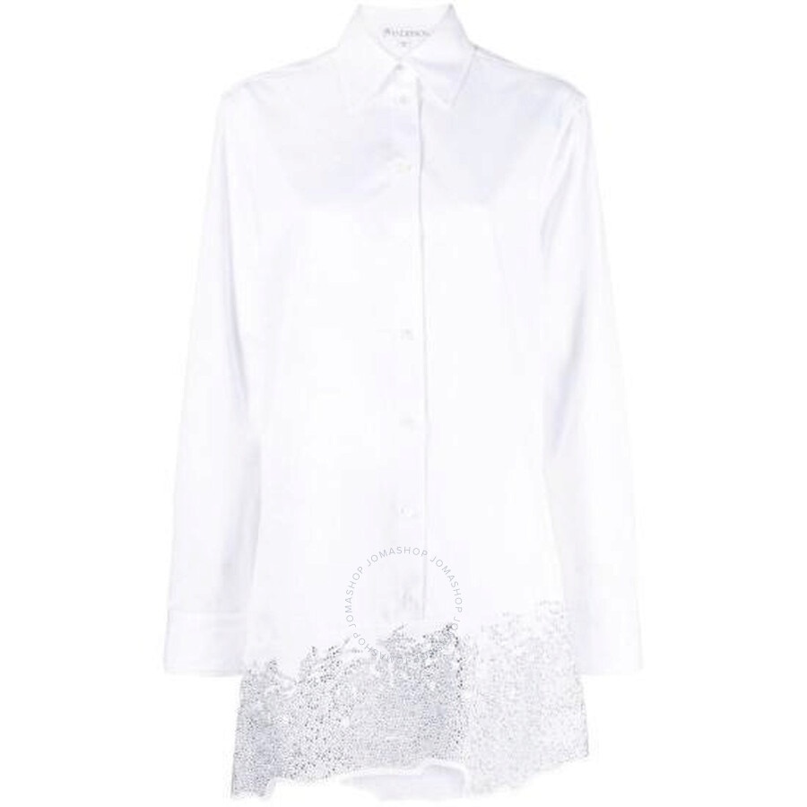 JW Anderson Ladies White Distressed Glitter Hem Tunic Shirt Dress - 1