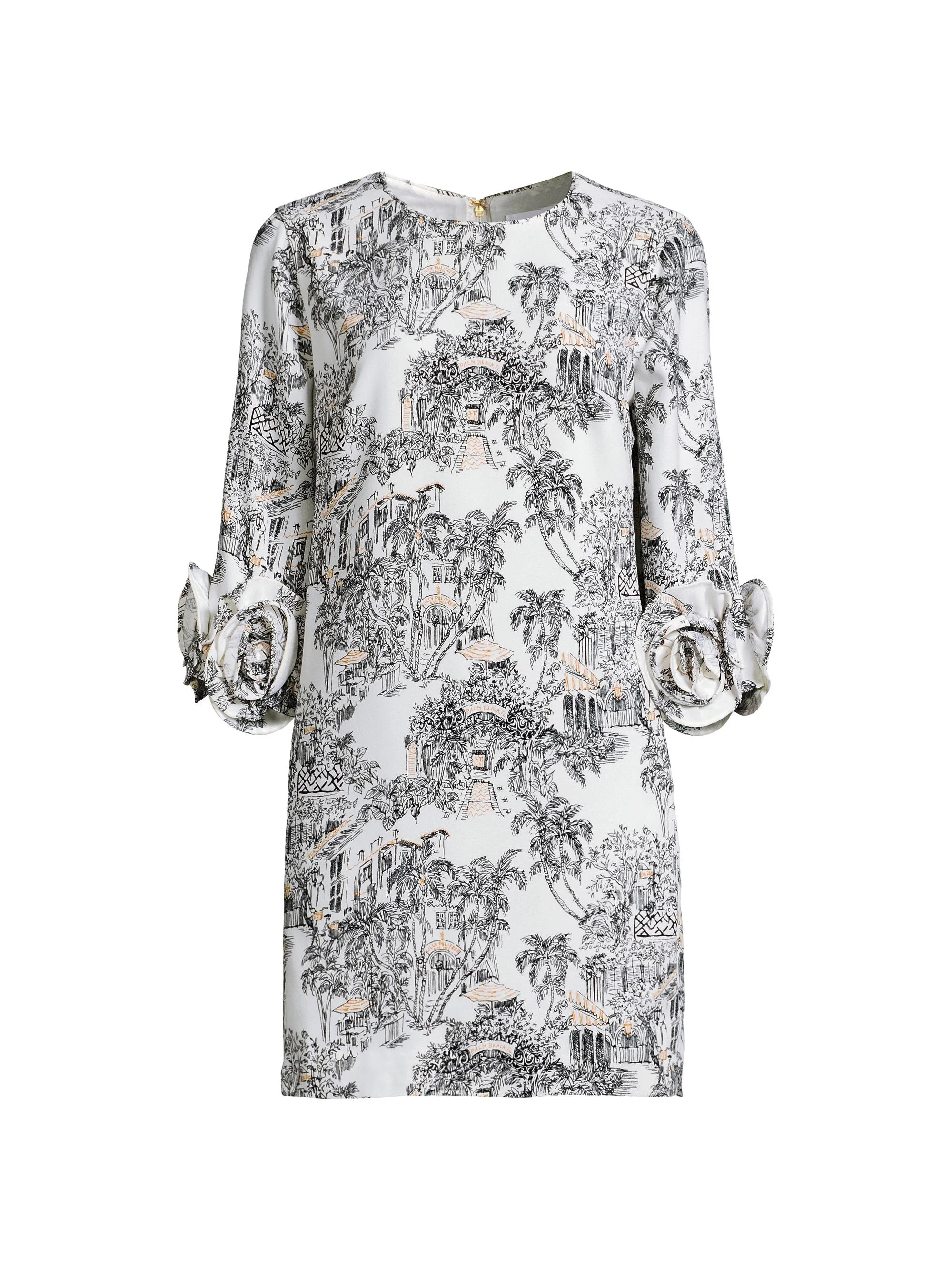 Women's Lu Rosette-Cuff Toile Crêpe Minidress - Coconut Toile - 1