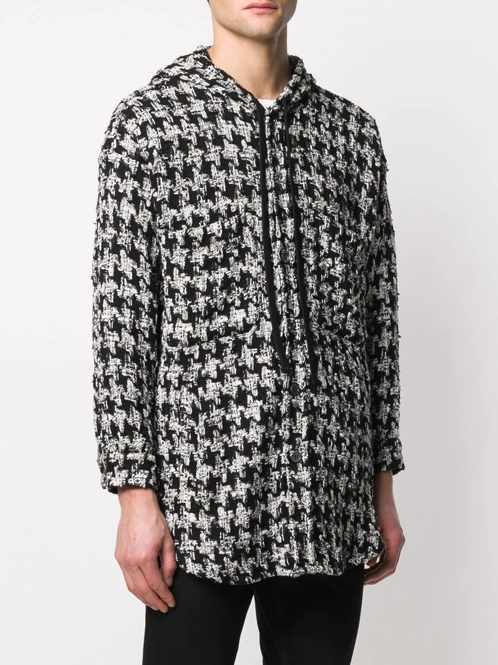 hooded button-up tweed jacket - 4