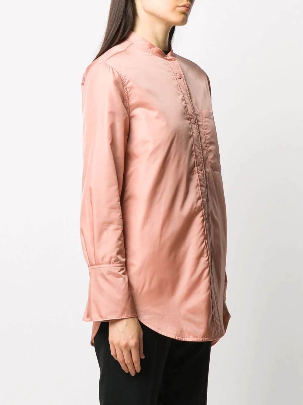 collarless shirt jacket - 3