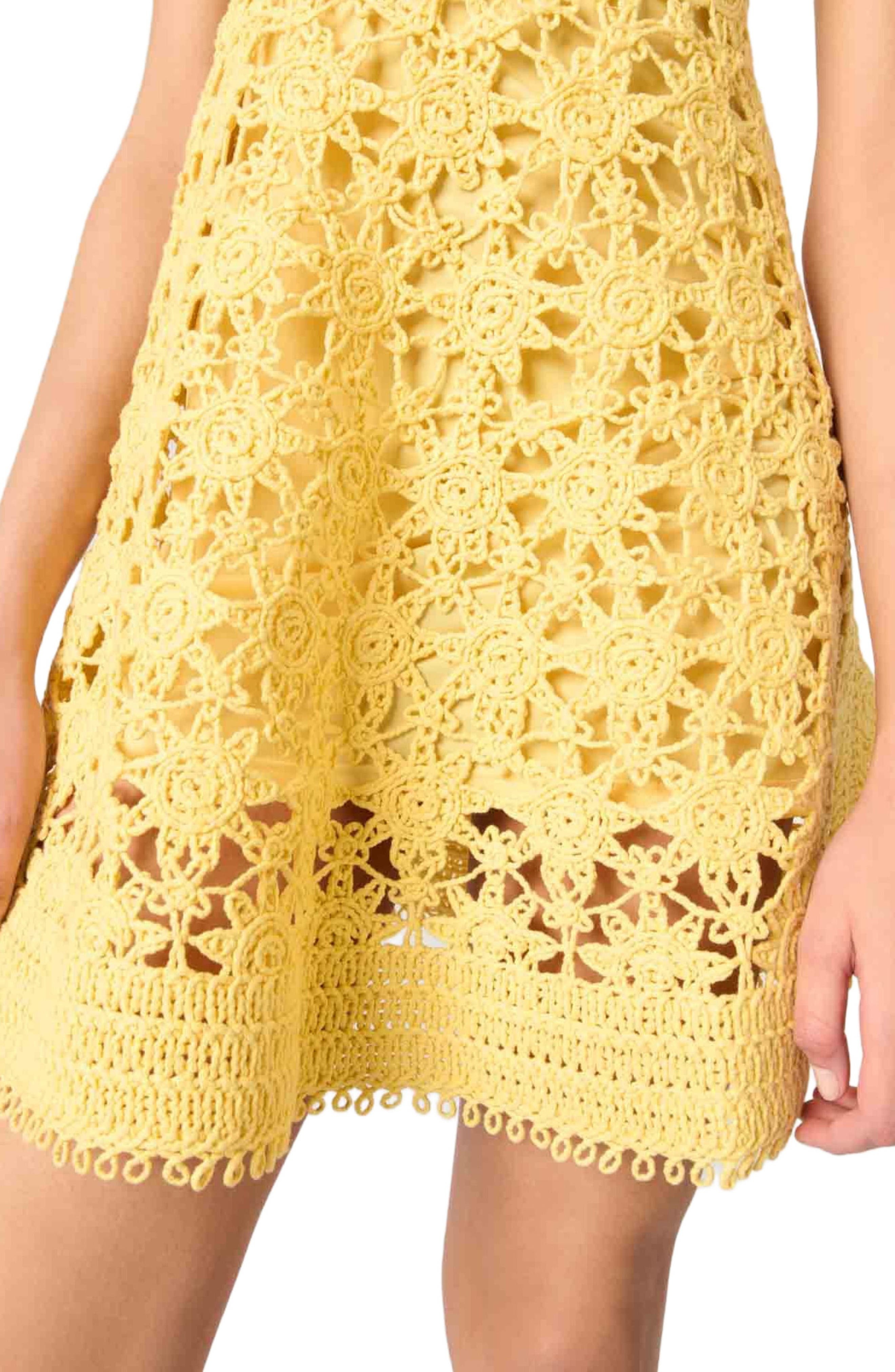 maje Crochet strappy mini dress in Yellow Banana at Nordstrom - 5