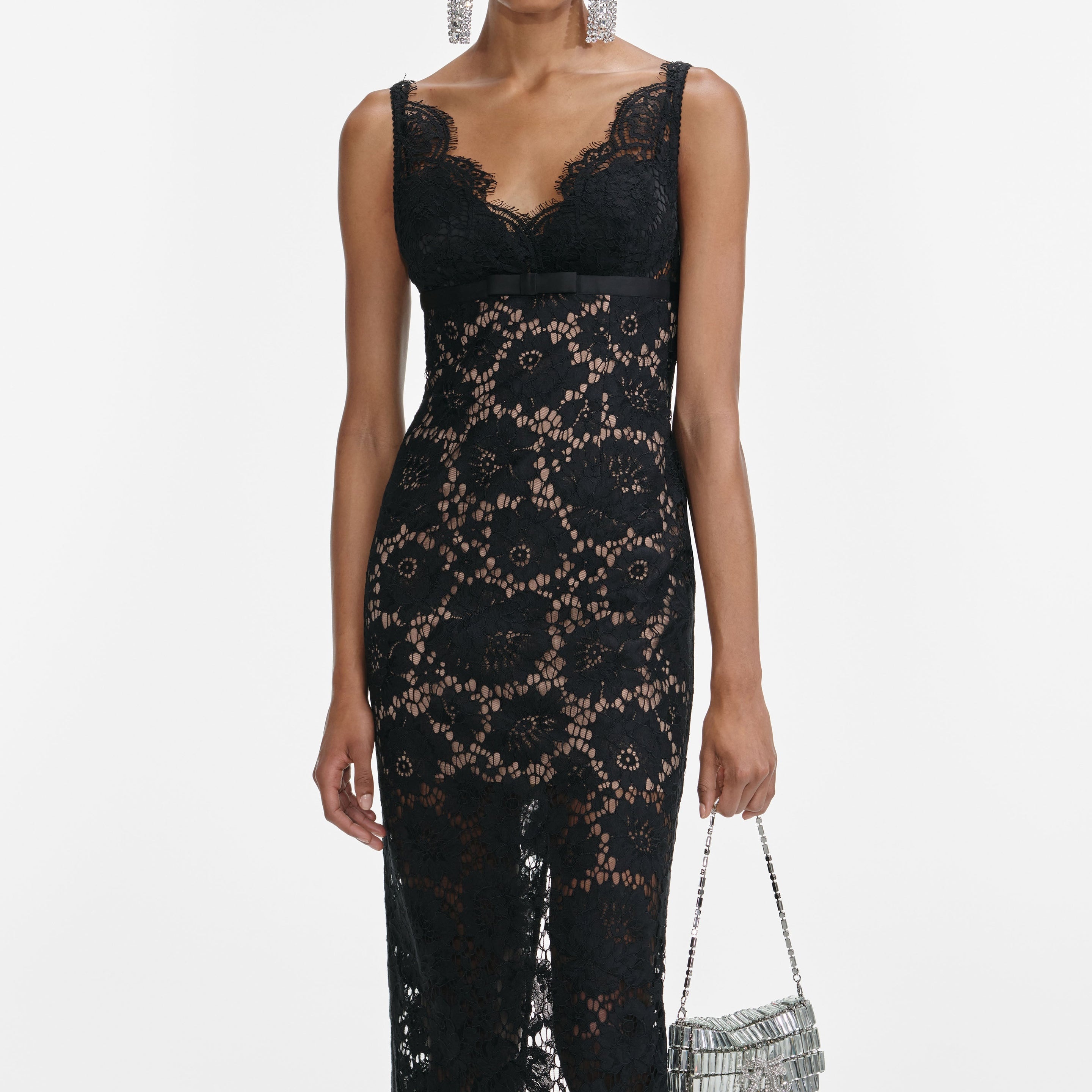 Black Floral Lace Maxi Dress - 4