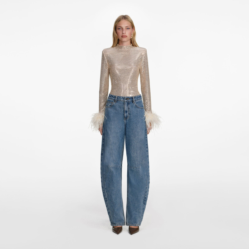 Champagne Rhinestone Feather Top 1