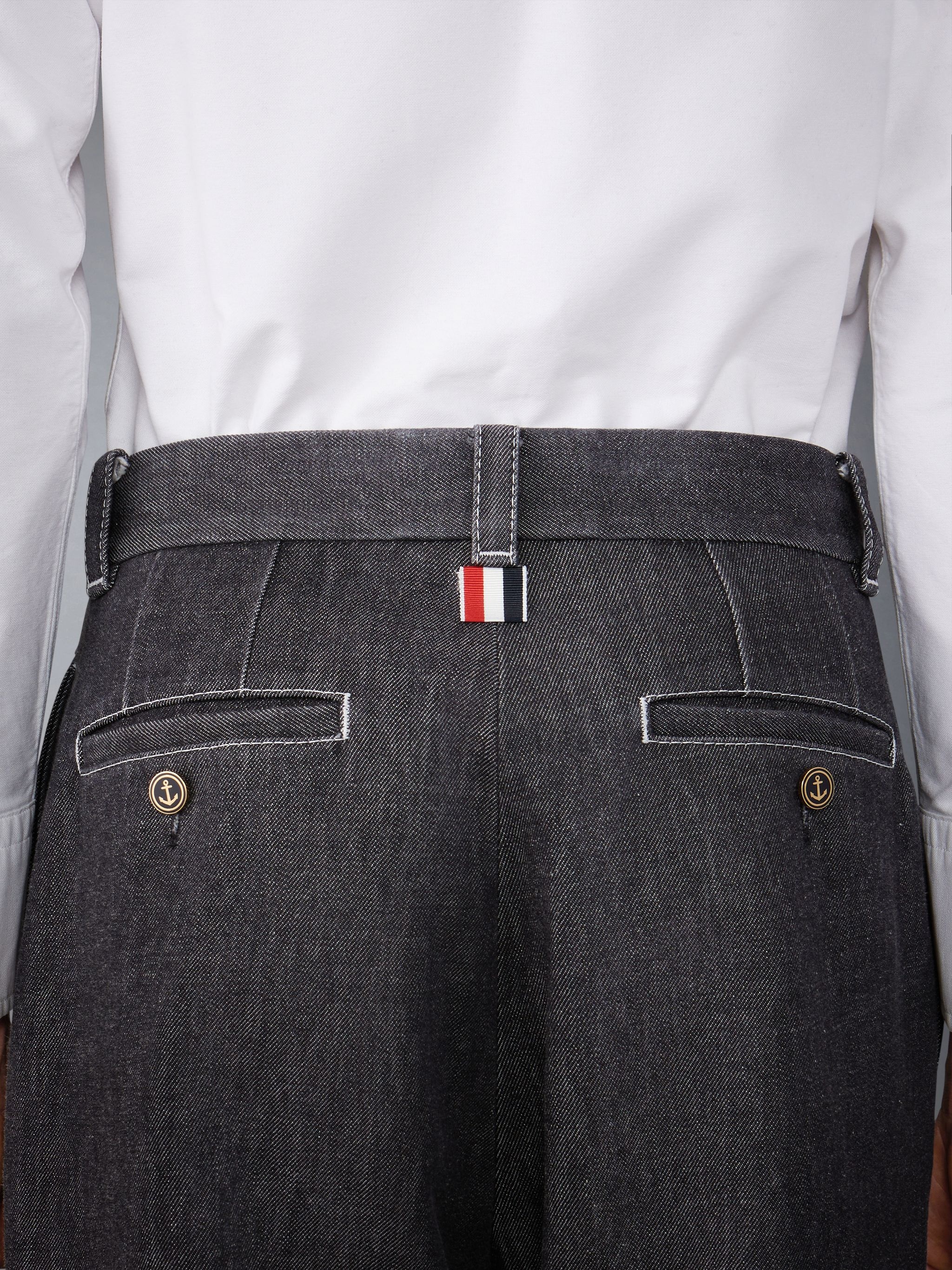 Washed Denim Contrast Topstitching Unconstructed Single Welt Pocket Trouser - 4