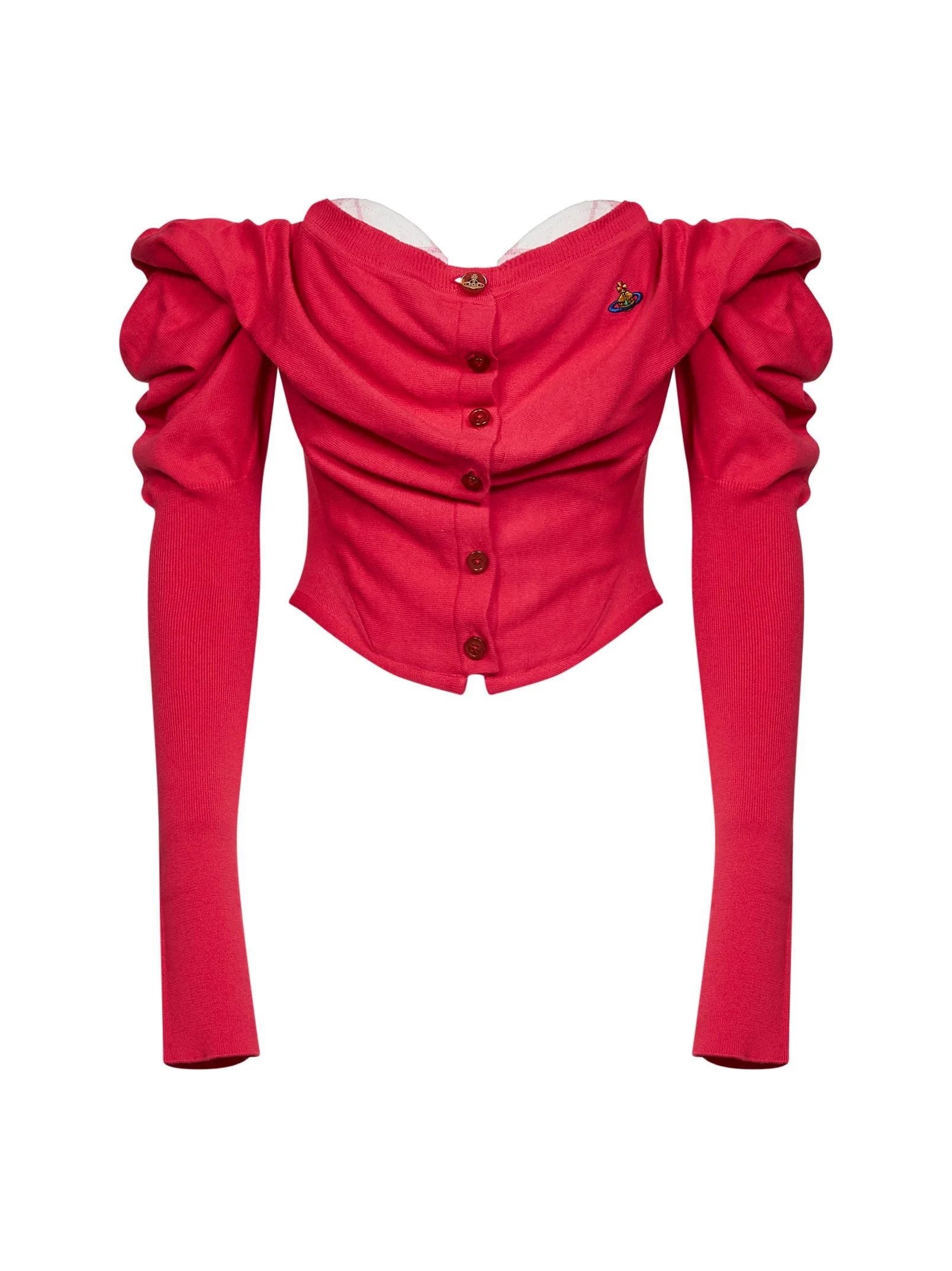 Raspberry knit Bea Corset draped cardigan - 1