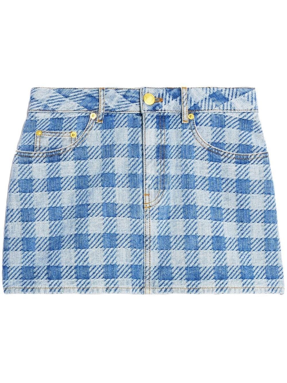 checked denim miniskirt - 1