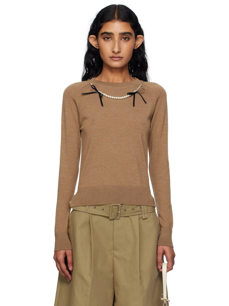 Brown Embellished Classic Sweater 1