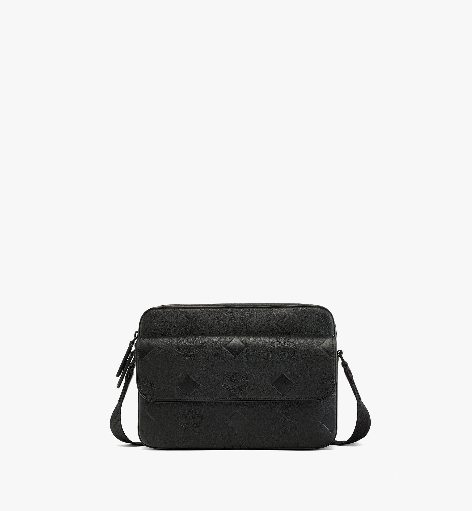 Small Aren Flap Hobo Bag in Embossed Monogram Leather Black