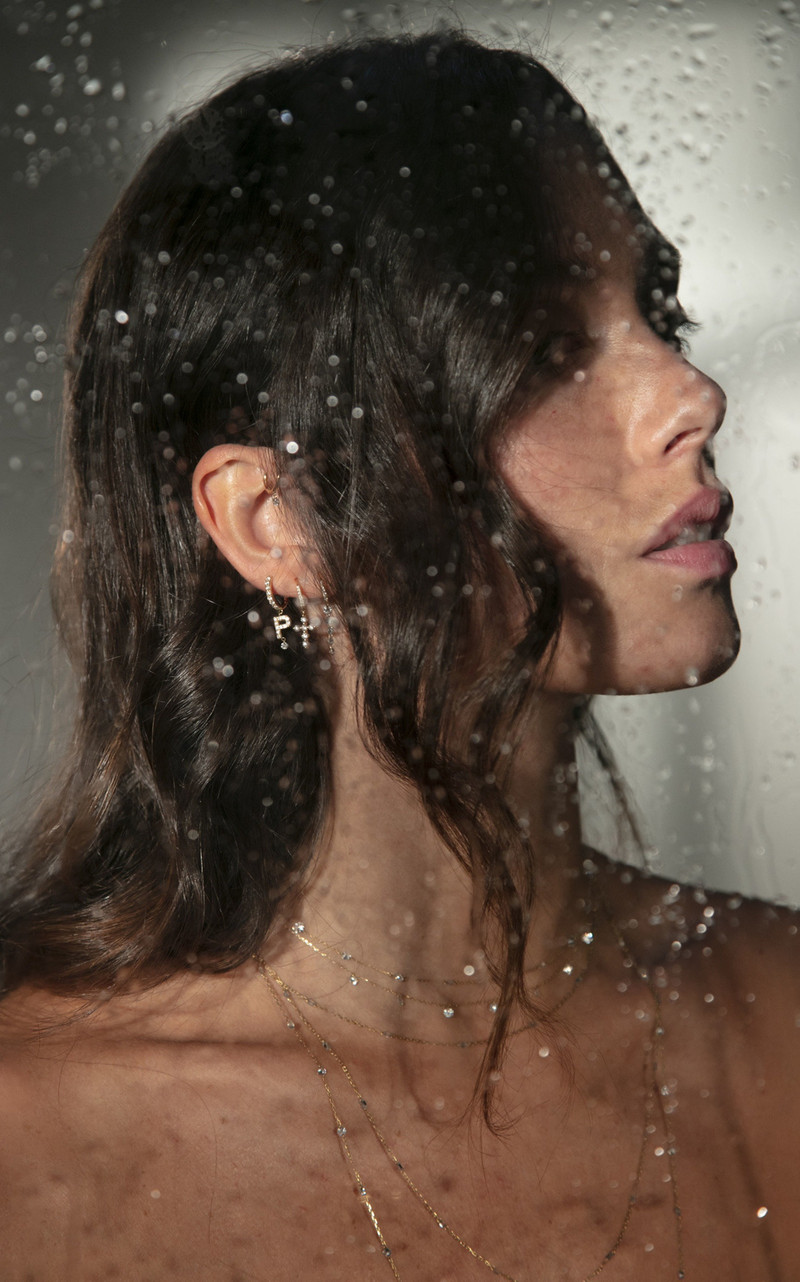 PERSÉE 18K Yellow Gold Alphabet Letter Diamond Earring-F gold outlook