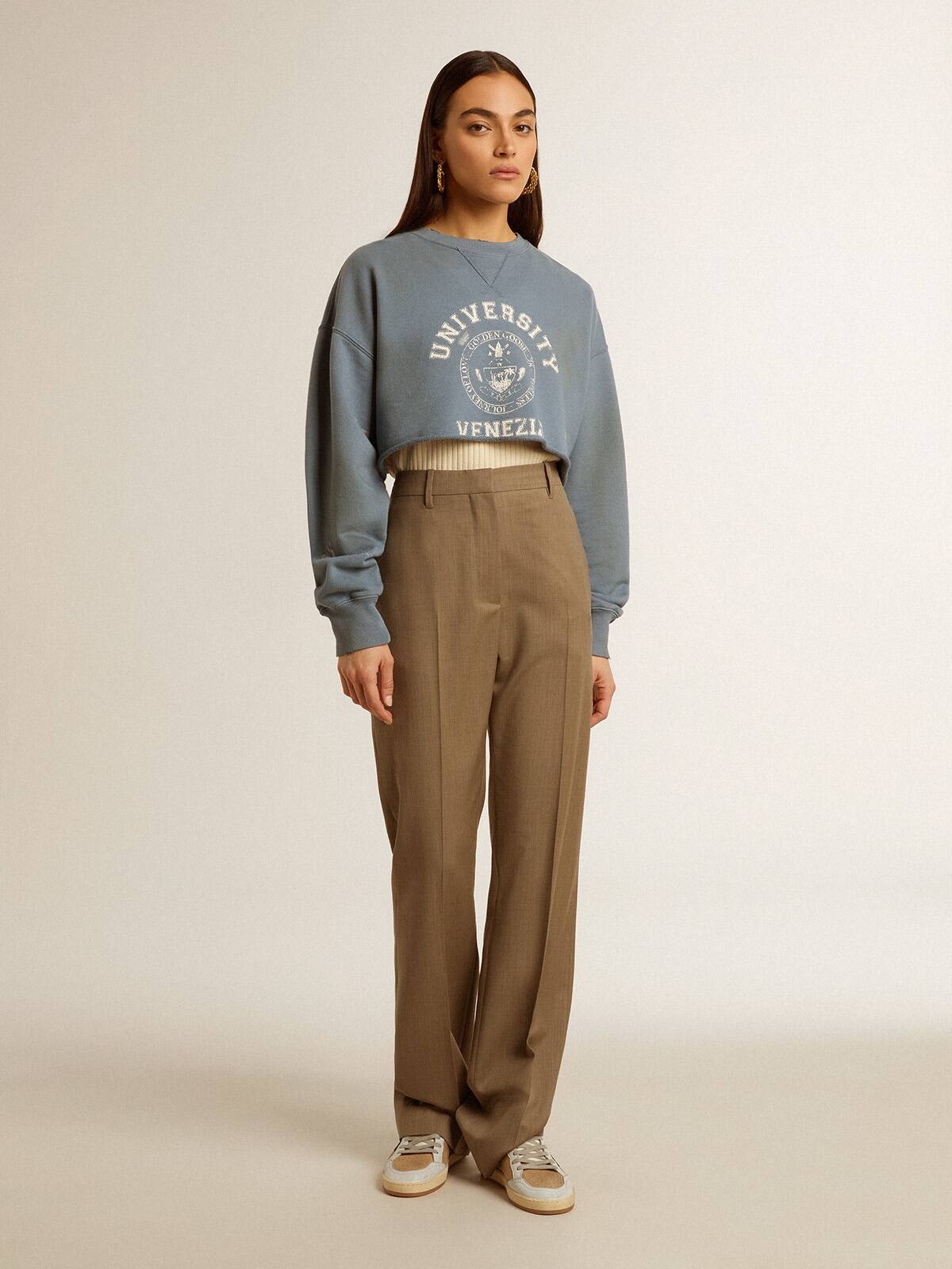 Cropped sweatshirt in baby blue with distressed finish - 3