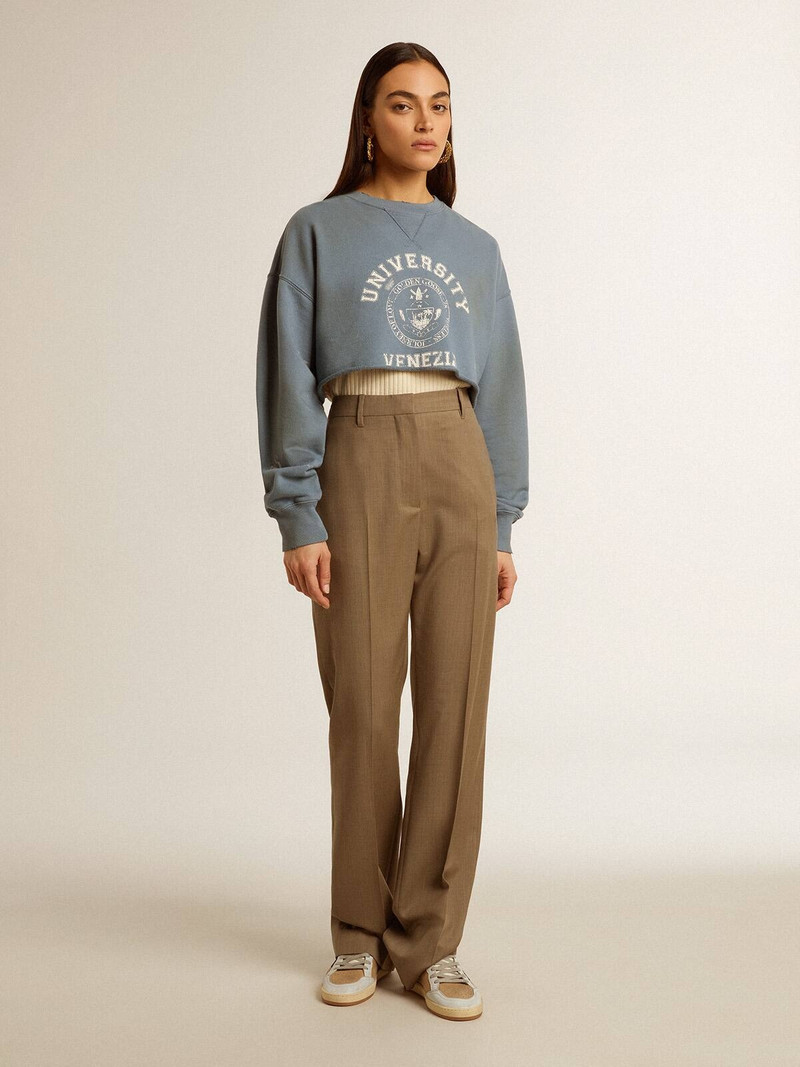 Cropped sweatshirt in baby blue with distressed finish 3