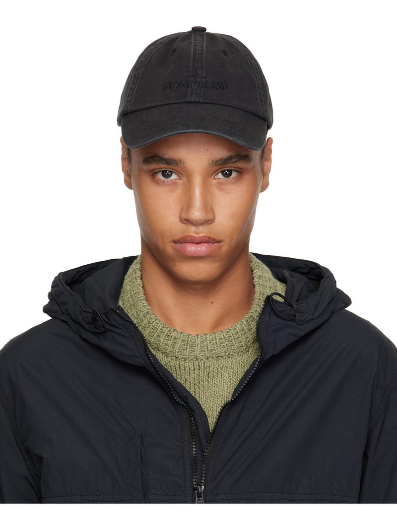Black Brushed Cotton Gabardine Cap - 1
