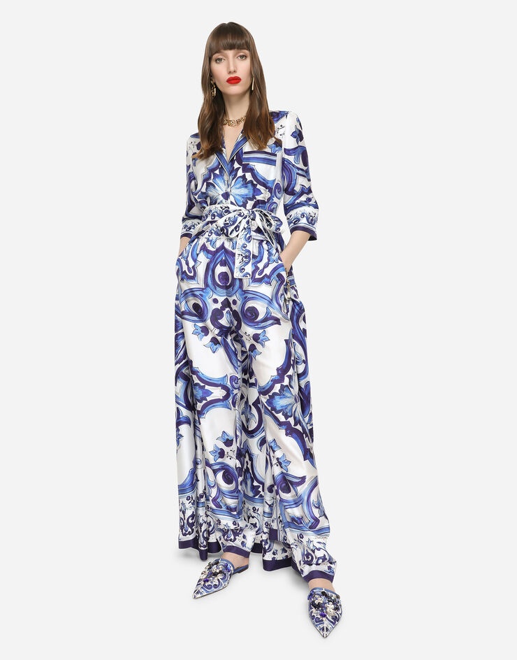 Silk twill pants with majolica print - 5
