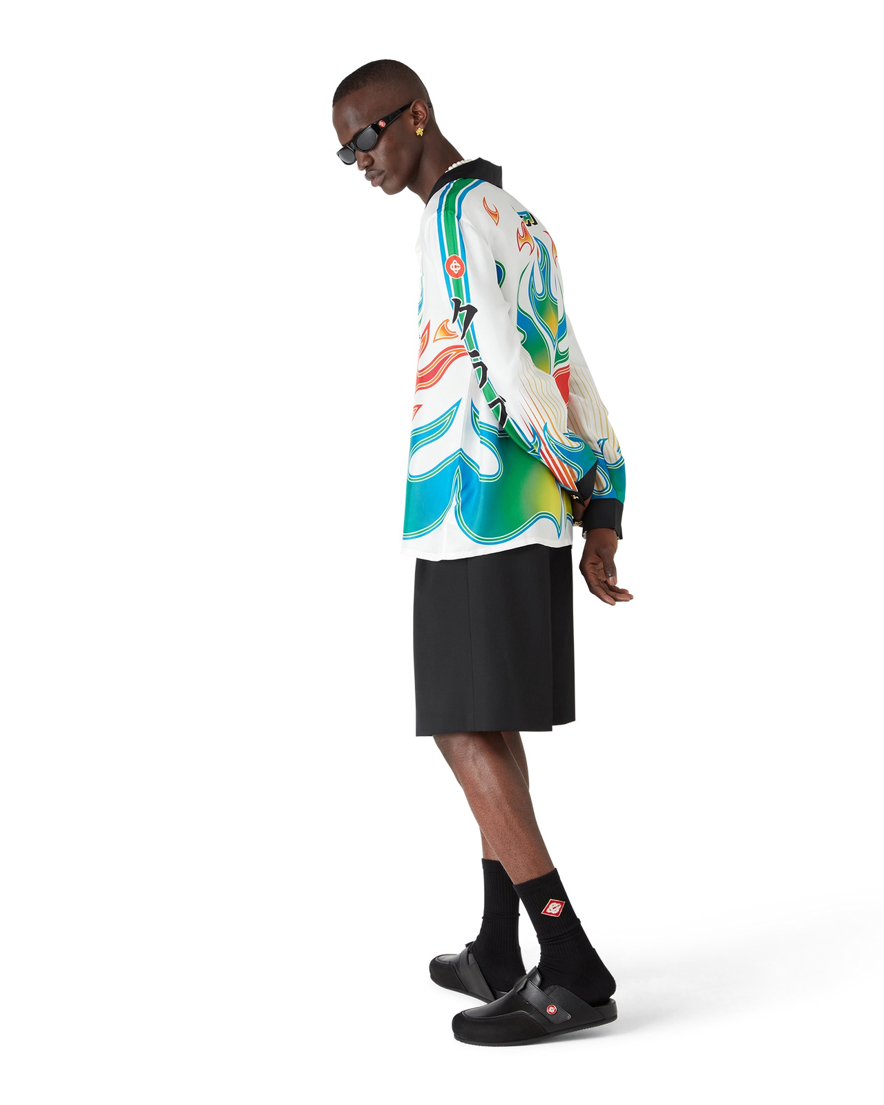 Flame Laurel Long Sleeve Silk Twill Shirt | Casablanca Paris - 3
