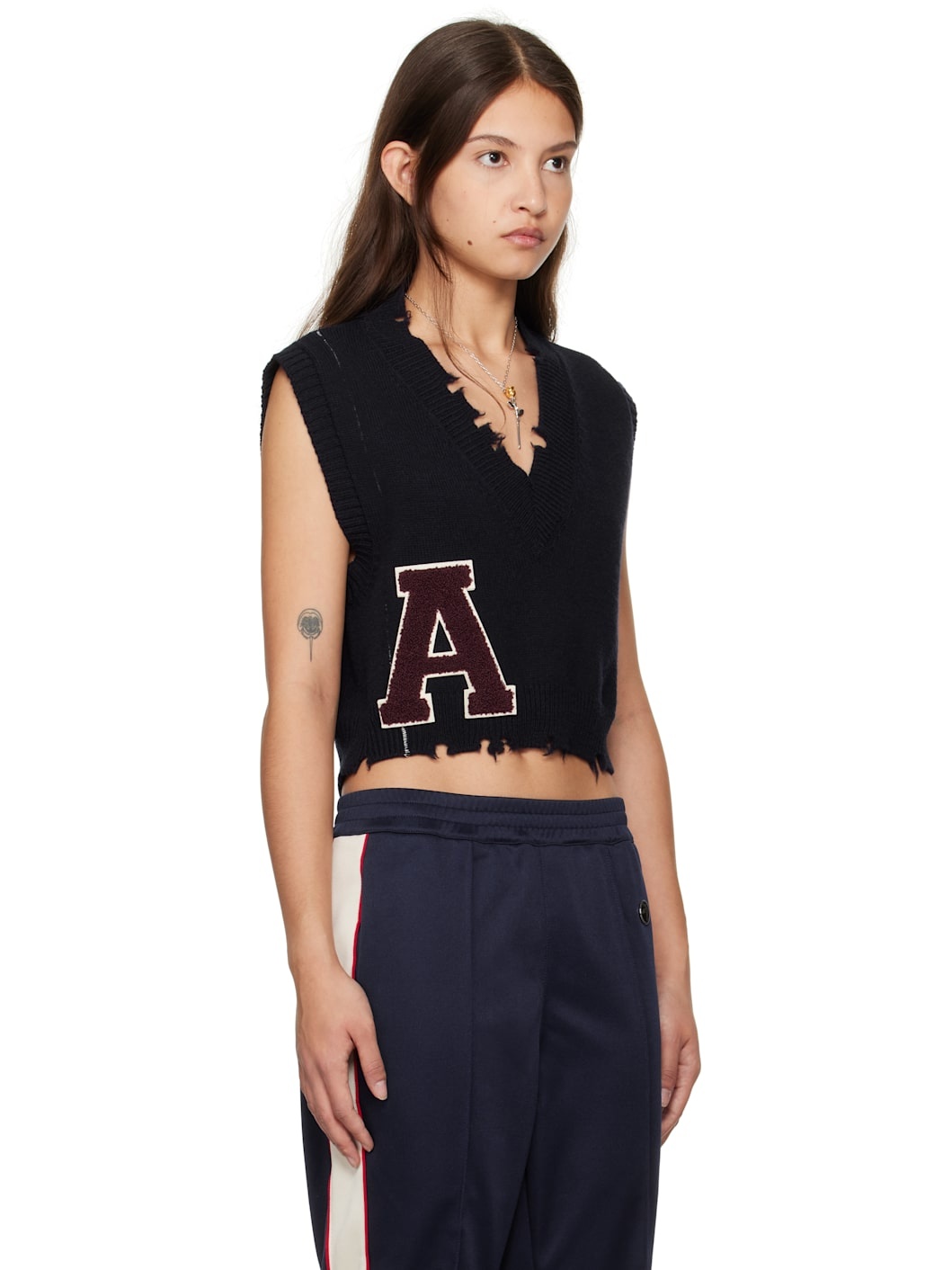 Navy Destroyed Rib V-Neck Vest - 2