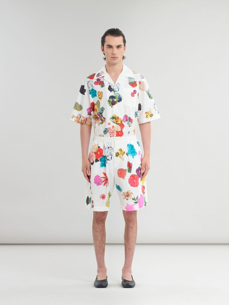 Marni WHITE BERMUDA SHORTS WITH FLOWER PRINTS outlook
