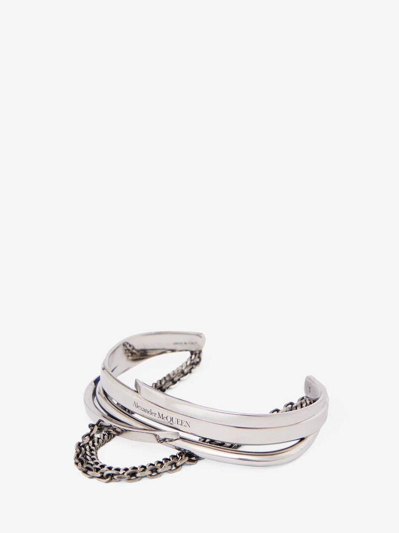 Alexander McQueen Men's Fine Accumulation Cuff in Antique Silver outlook