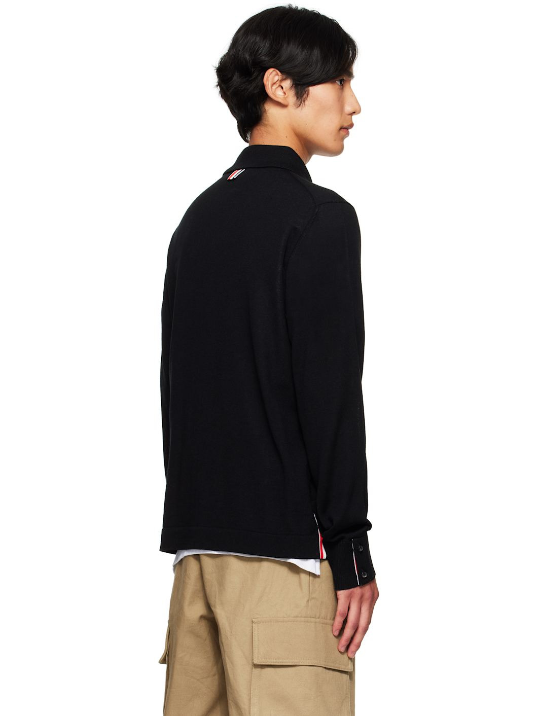 Black Merino Wool Jersey Stitch Long Sleeve Shirt - 3
