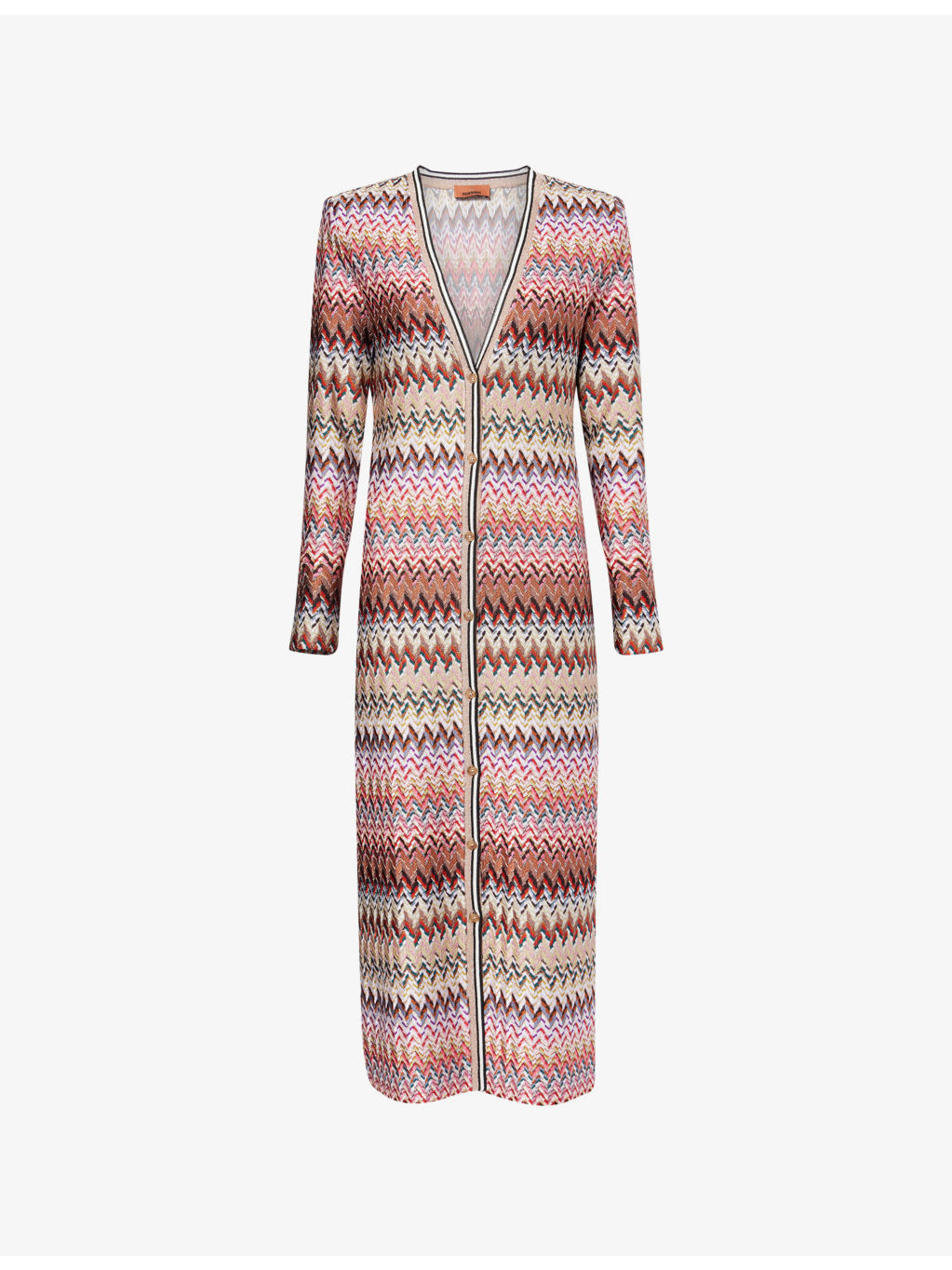 Chevron Metallic-Knit Long Cardigan - 1