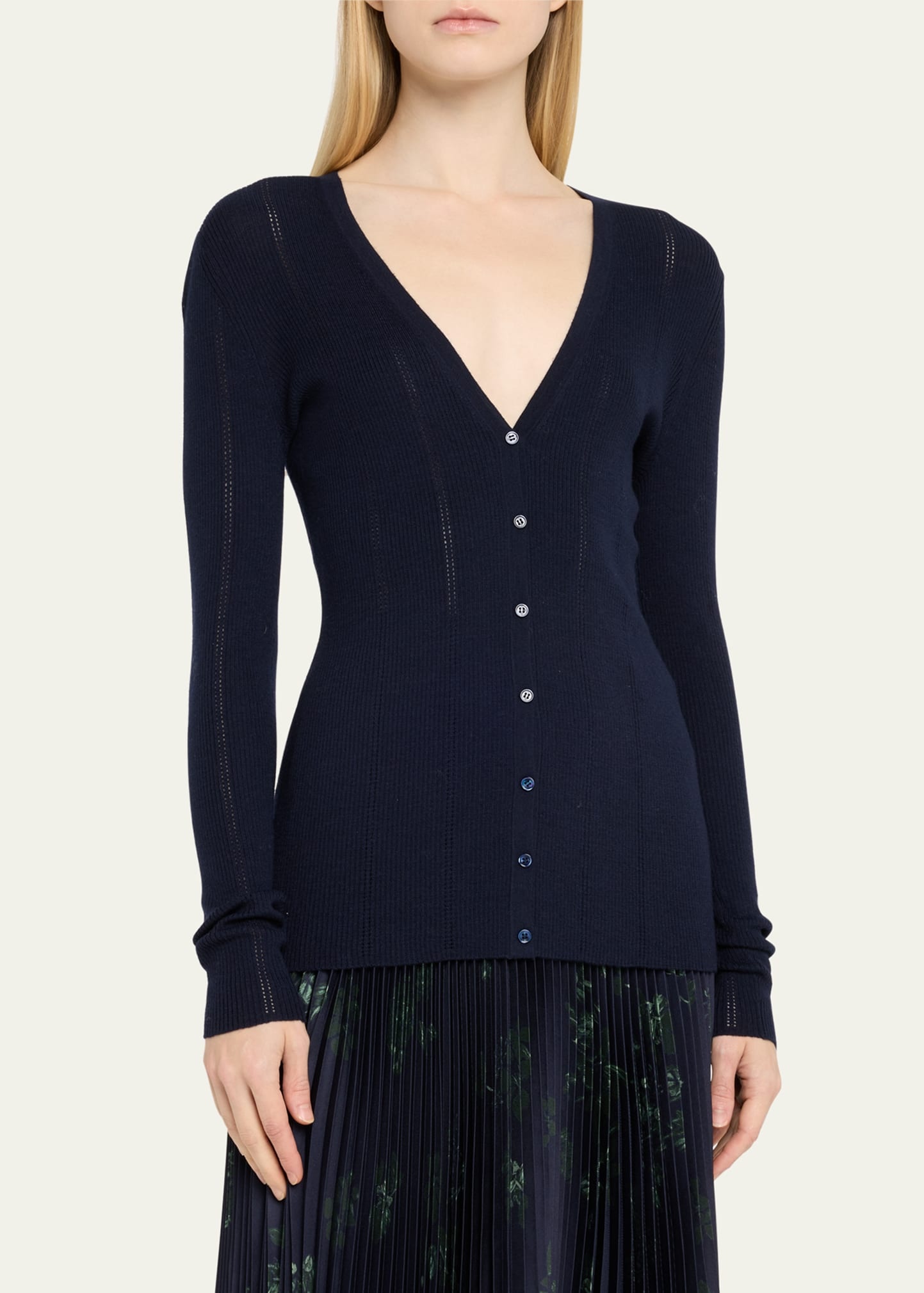 Lillian Slim V-Neck Wool Cardigan - 4