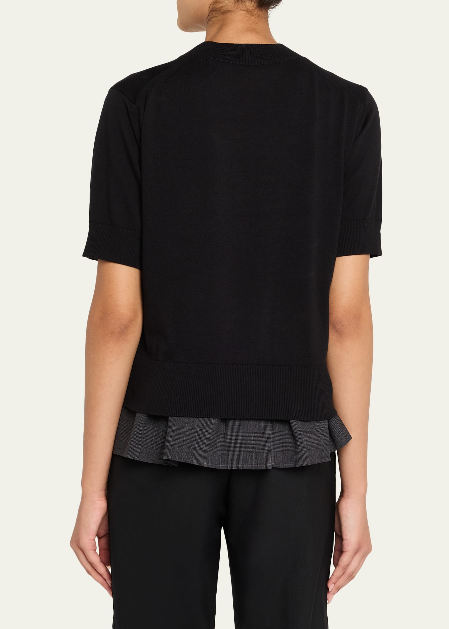 Glen Check Layered Short-Sleeve Sweater - 3