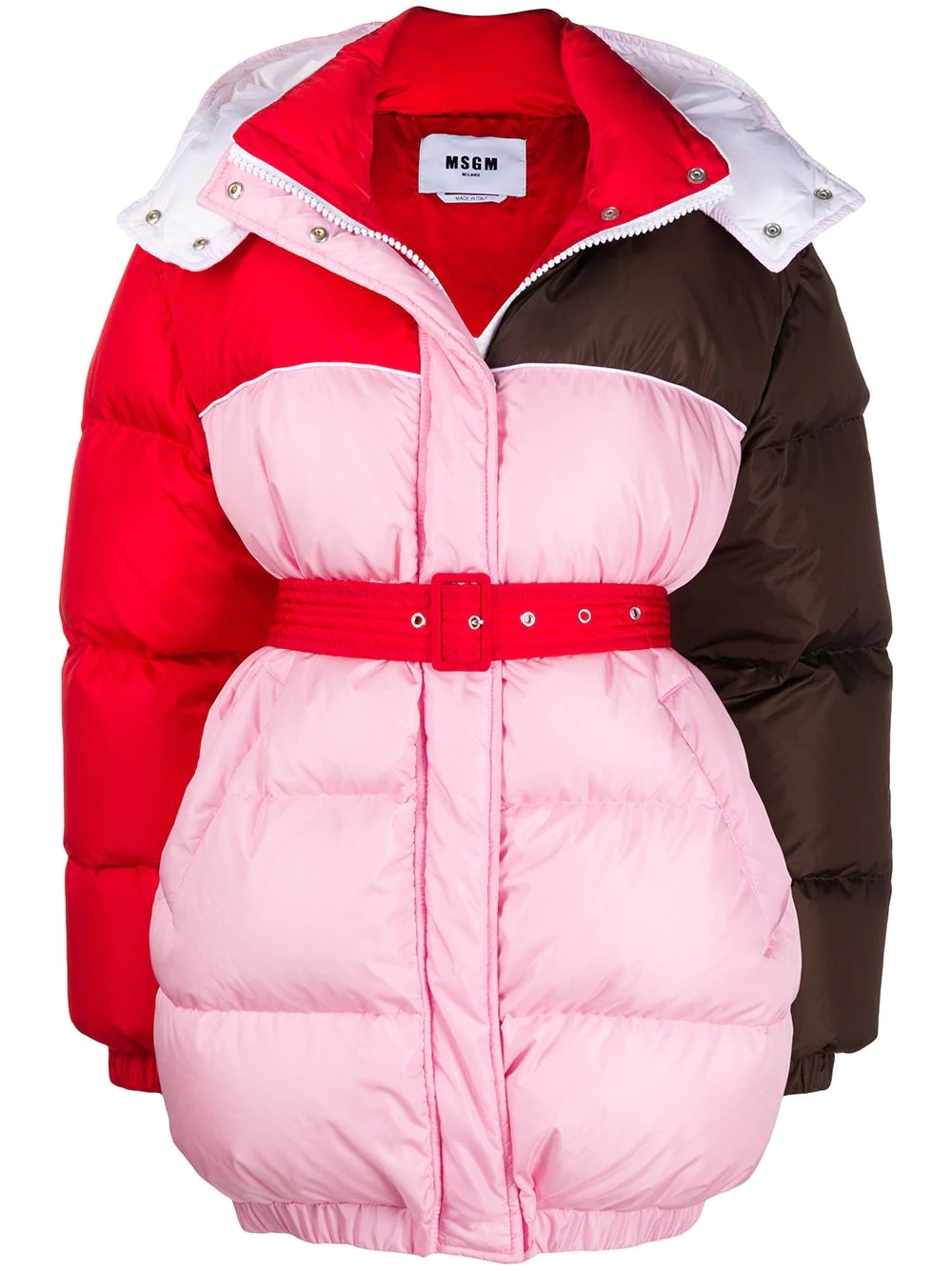 colour-block belted down jacket - 1