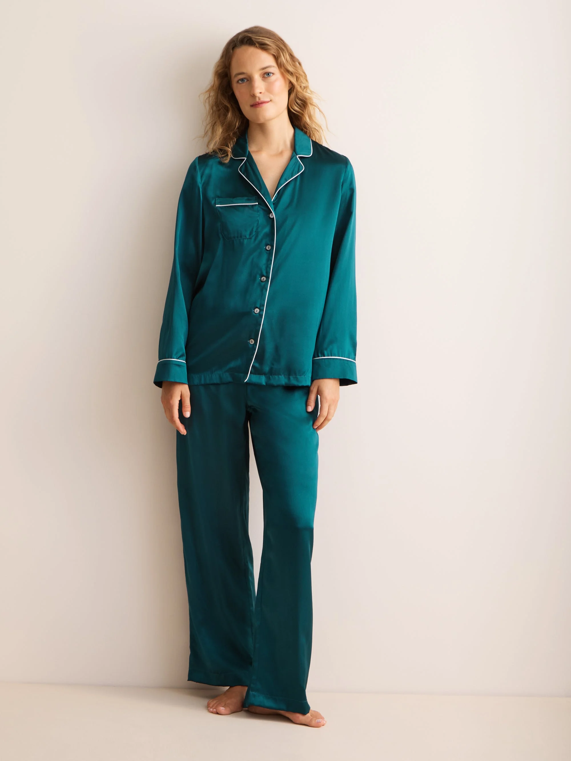 Bailey Silk Pajamas Peacock Green - 1