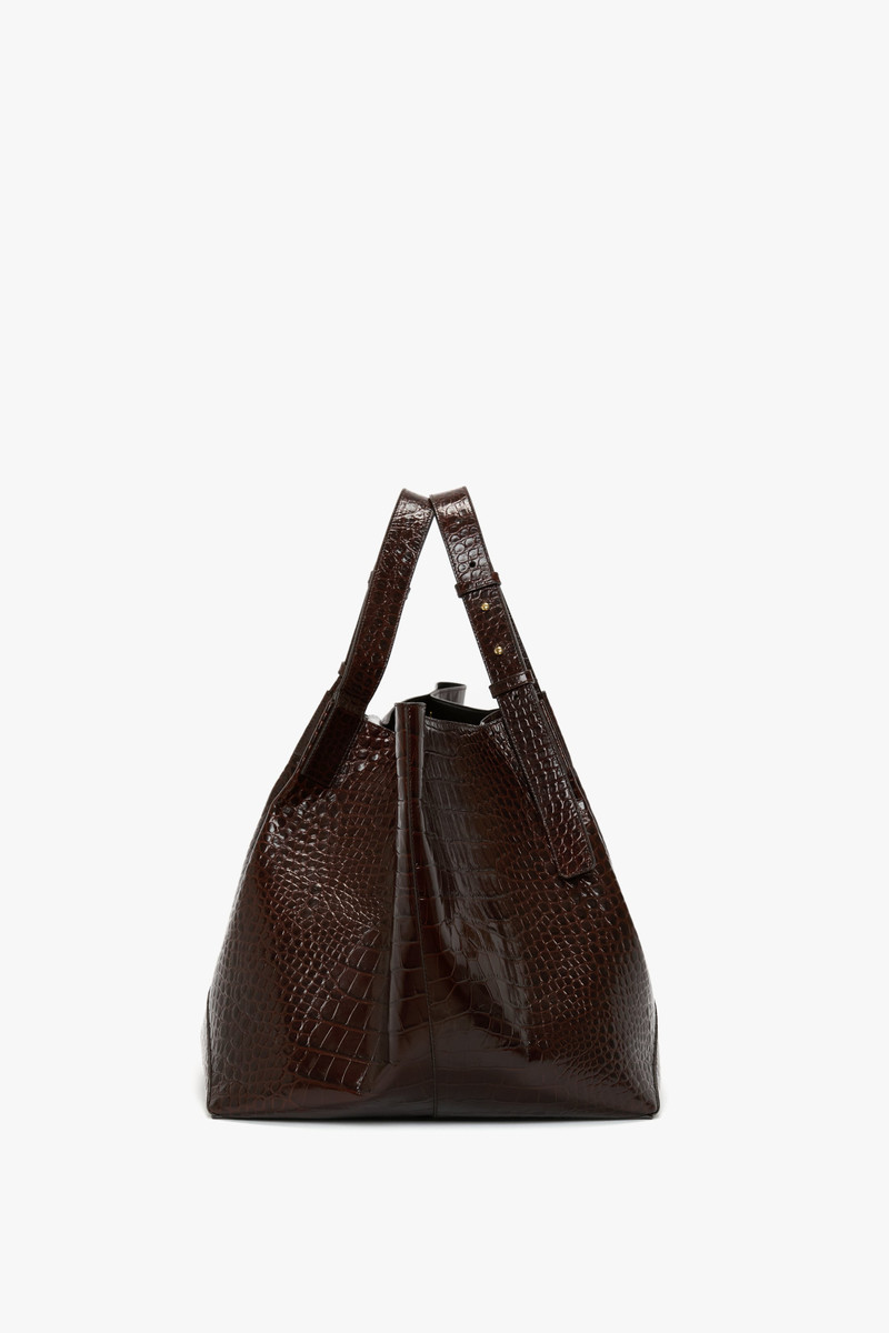 W11 Jumbo Tote In Dark Brown Croc Embossed Leather 3