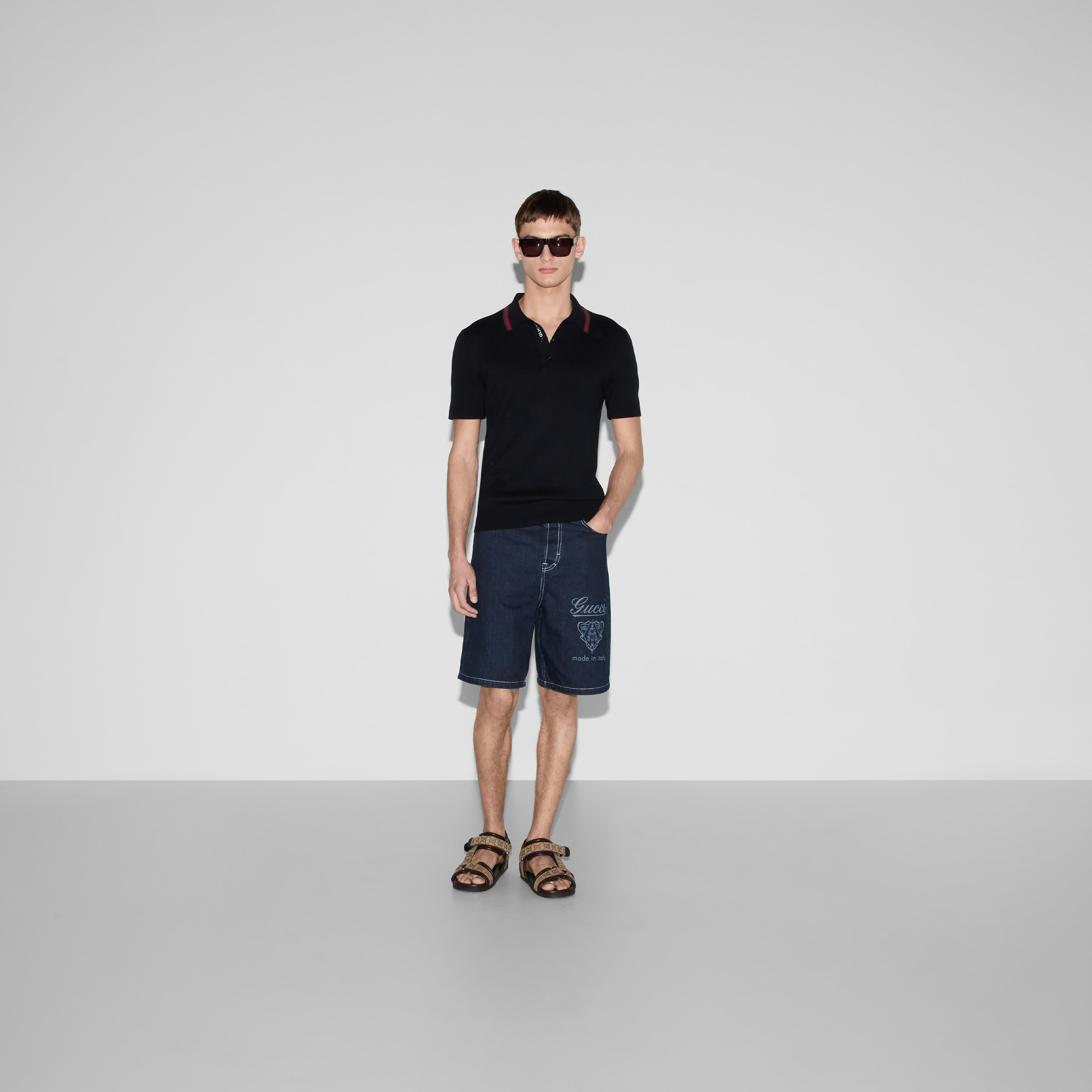 Silk cotton polo shirt with Web - 2