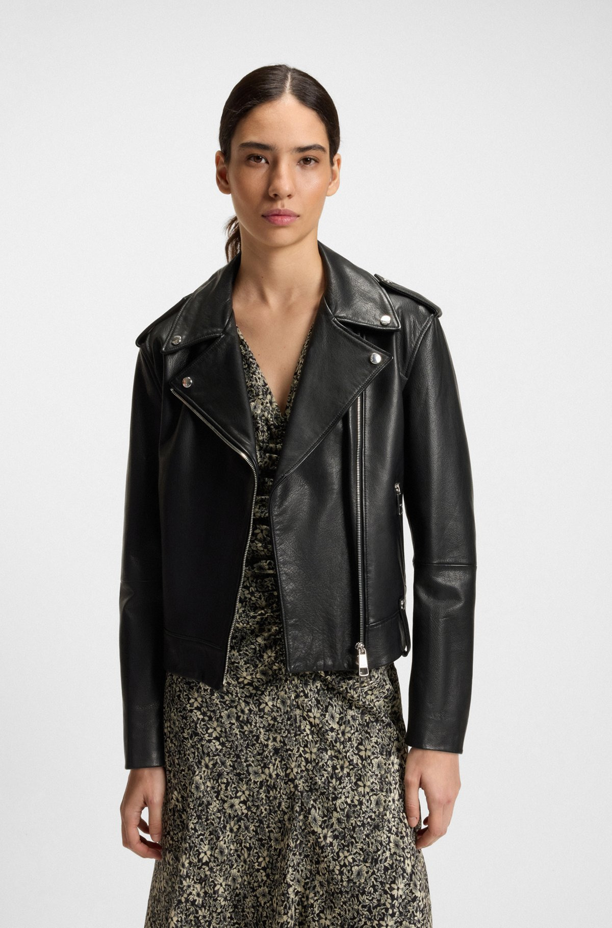 GRAINED-LEATHER JACKET WITH SILVER-TONE TRIMS - 2