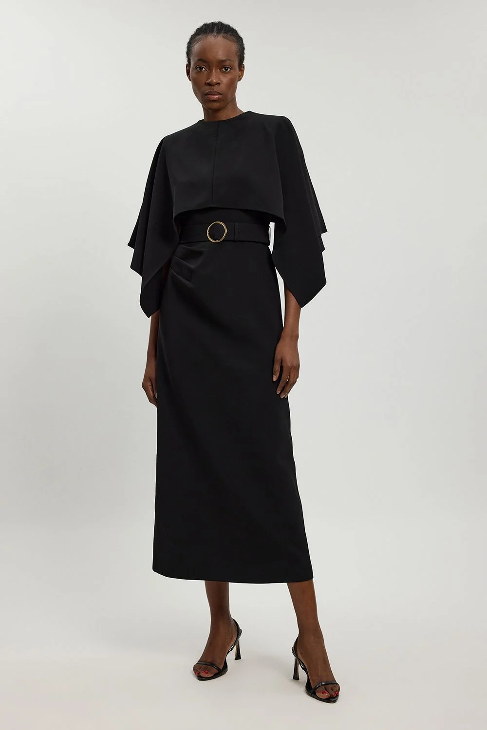 Compact Viscose Asymmetric Cape Maxi Dress - 1