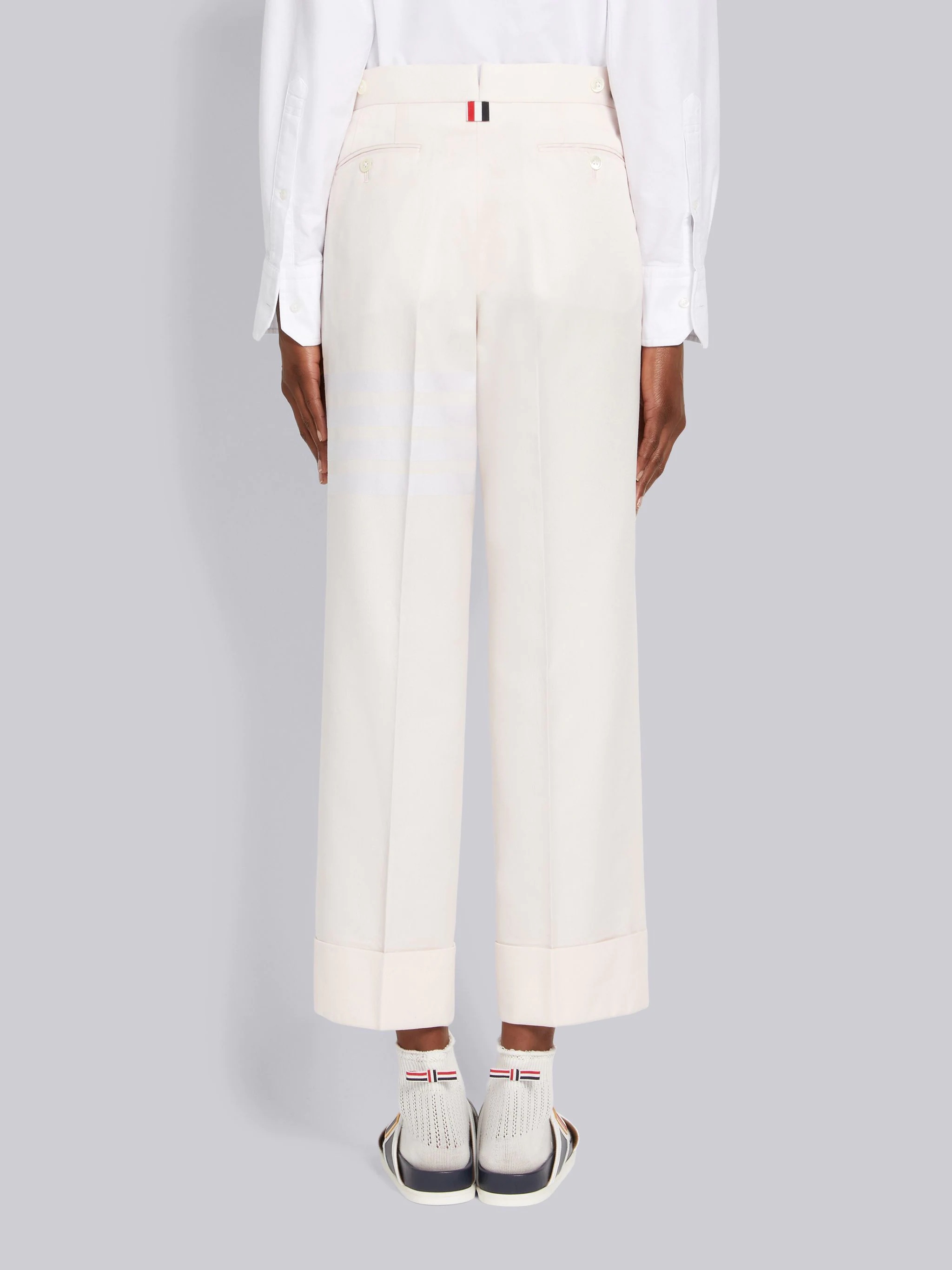 Light Pink Cotton Twill Engineered 4-Bar Unlined Low Rise Side Tab Straight Trouser - 3