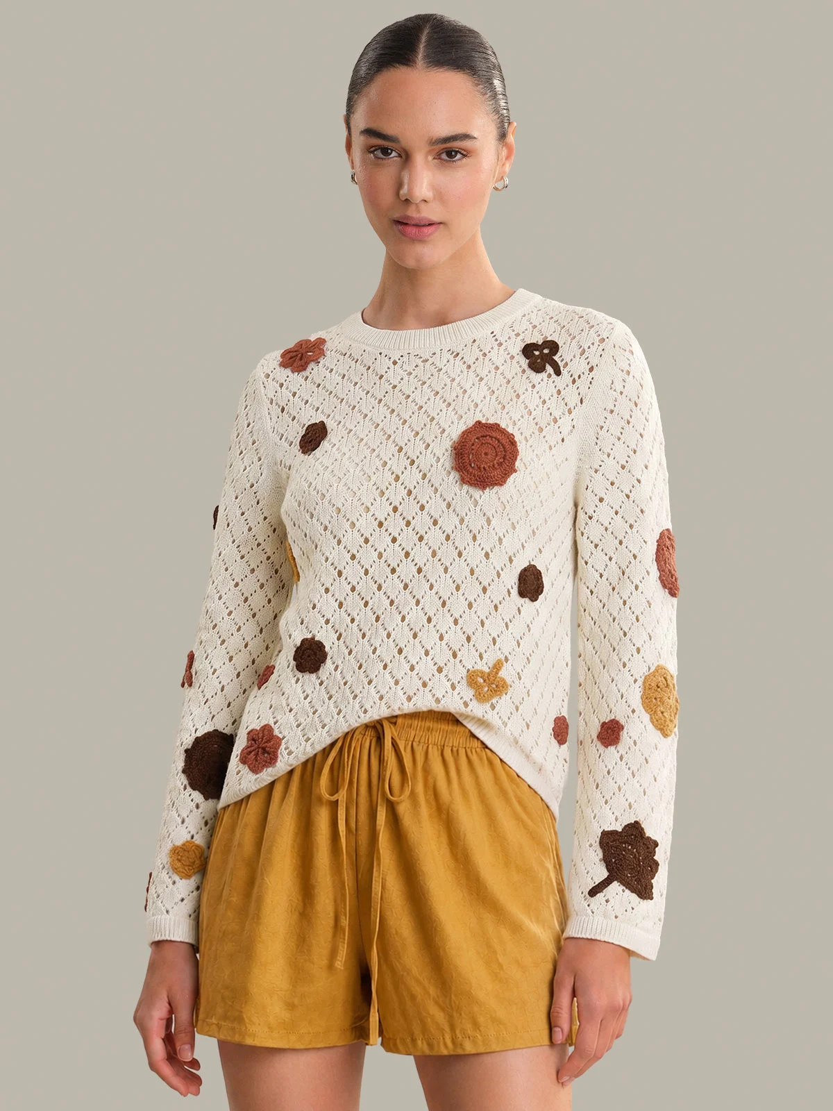 Cornelia: Floral Crochet Cotton Sweater - 1