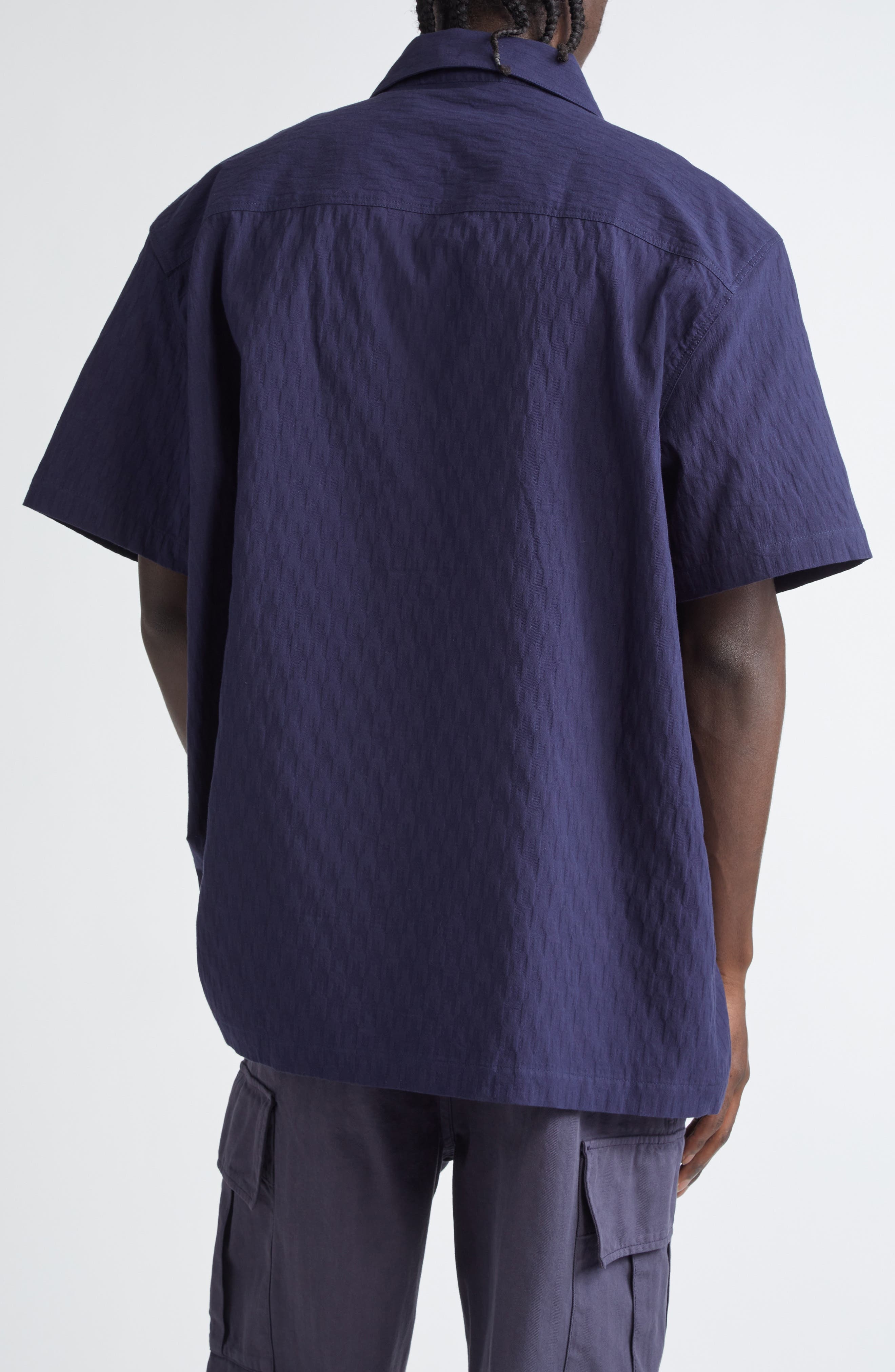 PALMES Garden Embroidered Cotton Camp Shirt in Dark Blue at Nordstrom - 3