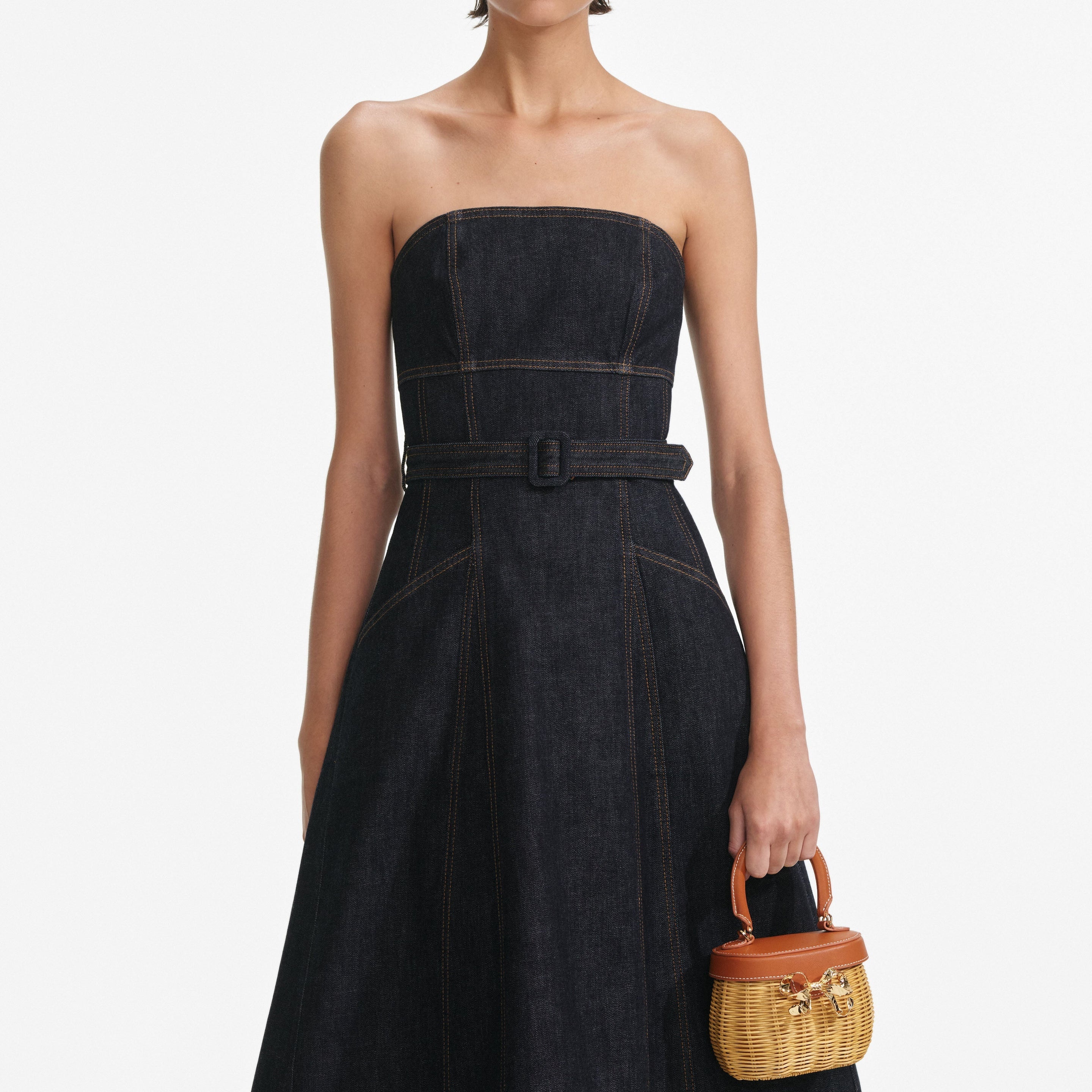 Indigo Denim Bandeau Midi Dress - 4