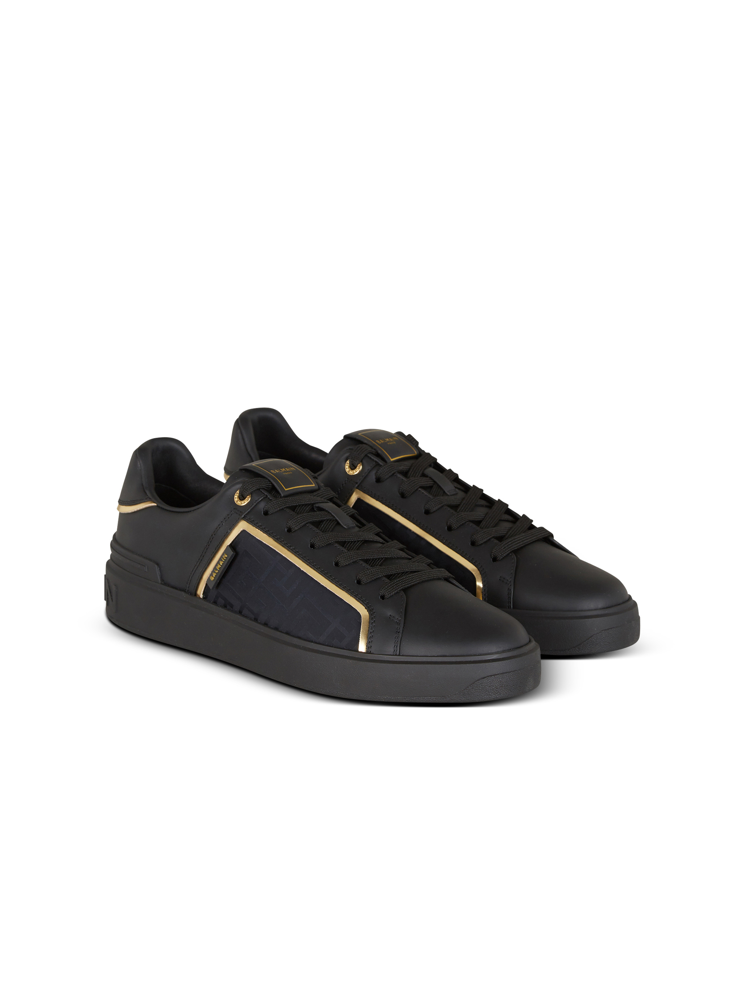 B-Court monogrammed nylon and leather trainers - 2