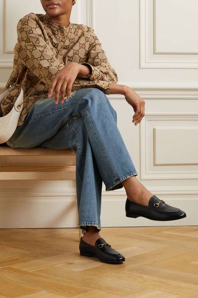 GUCCI Jordaan horsebit-detailed leather-trimmed canvas-jacquard loafers outlook