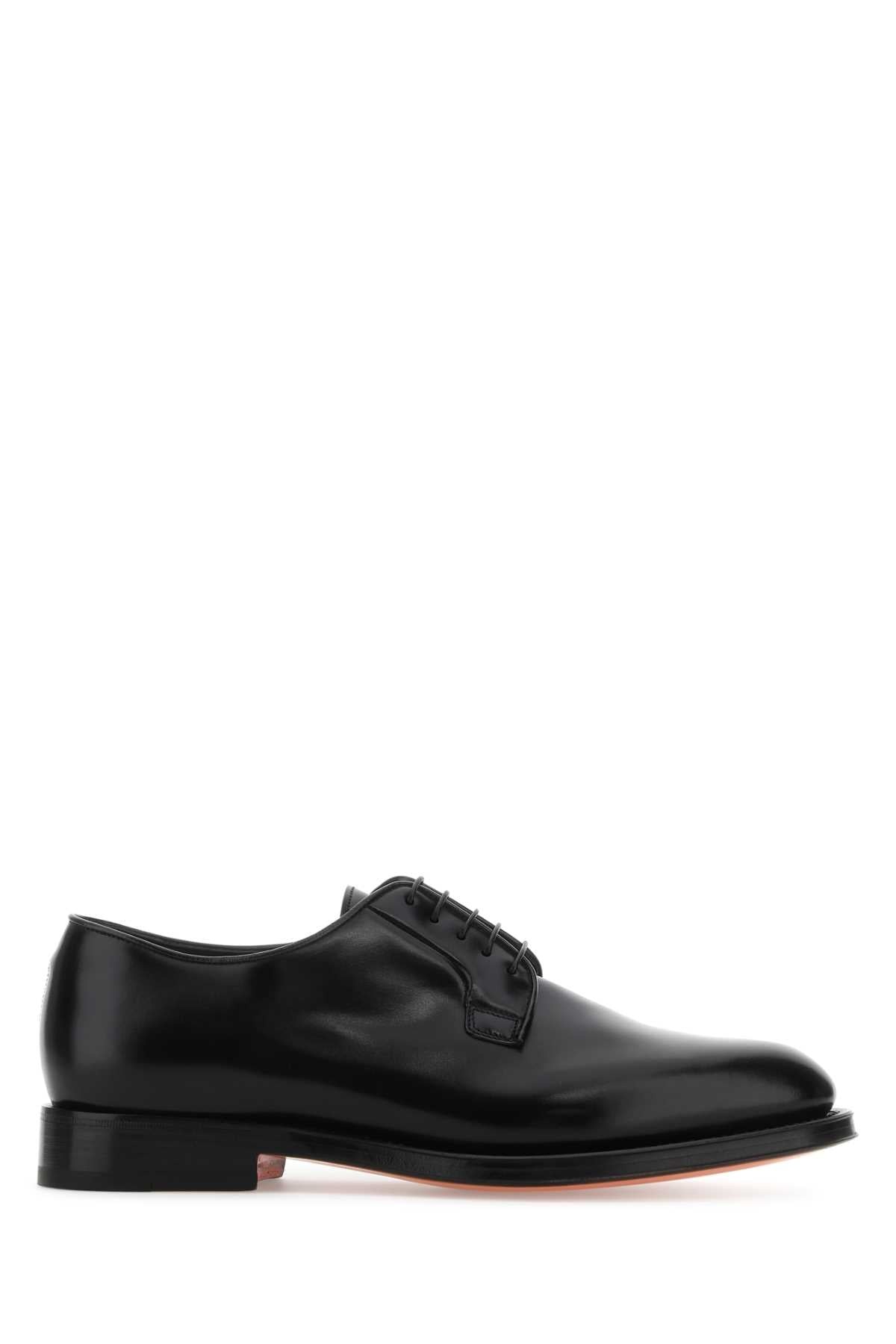 Santoni Men Black Leather Lace-Up Shoes - 1