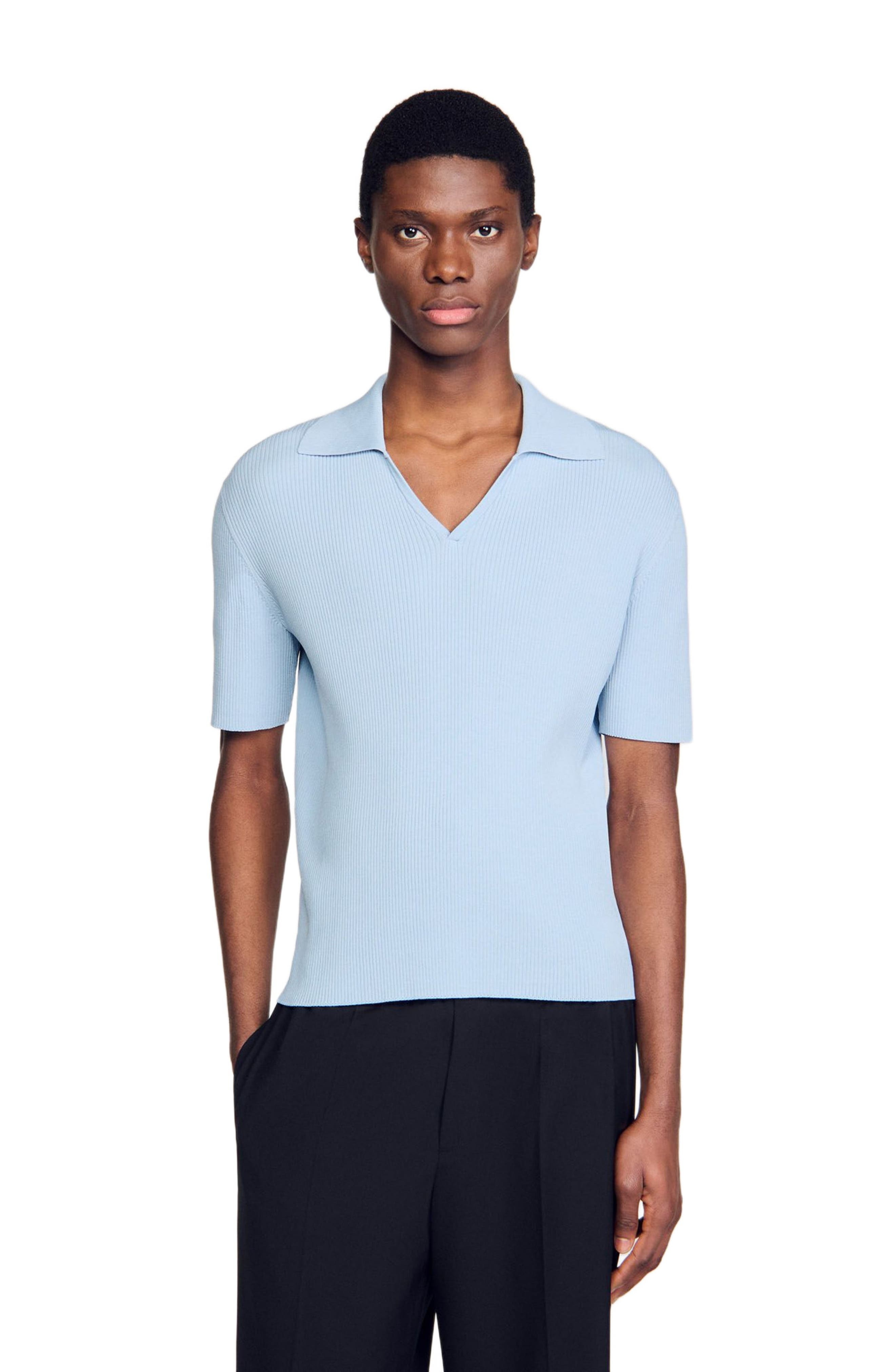 SANDRO Rib knit polo shirt in Blue Sky at Nordstrom - 3